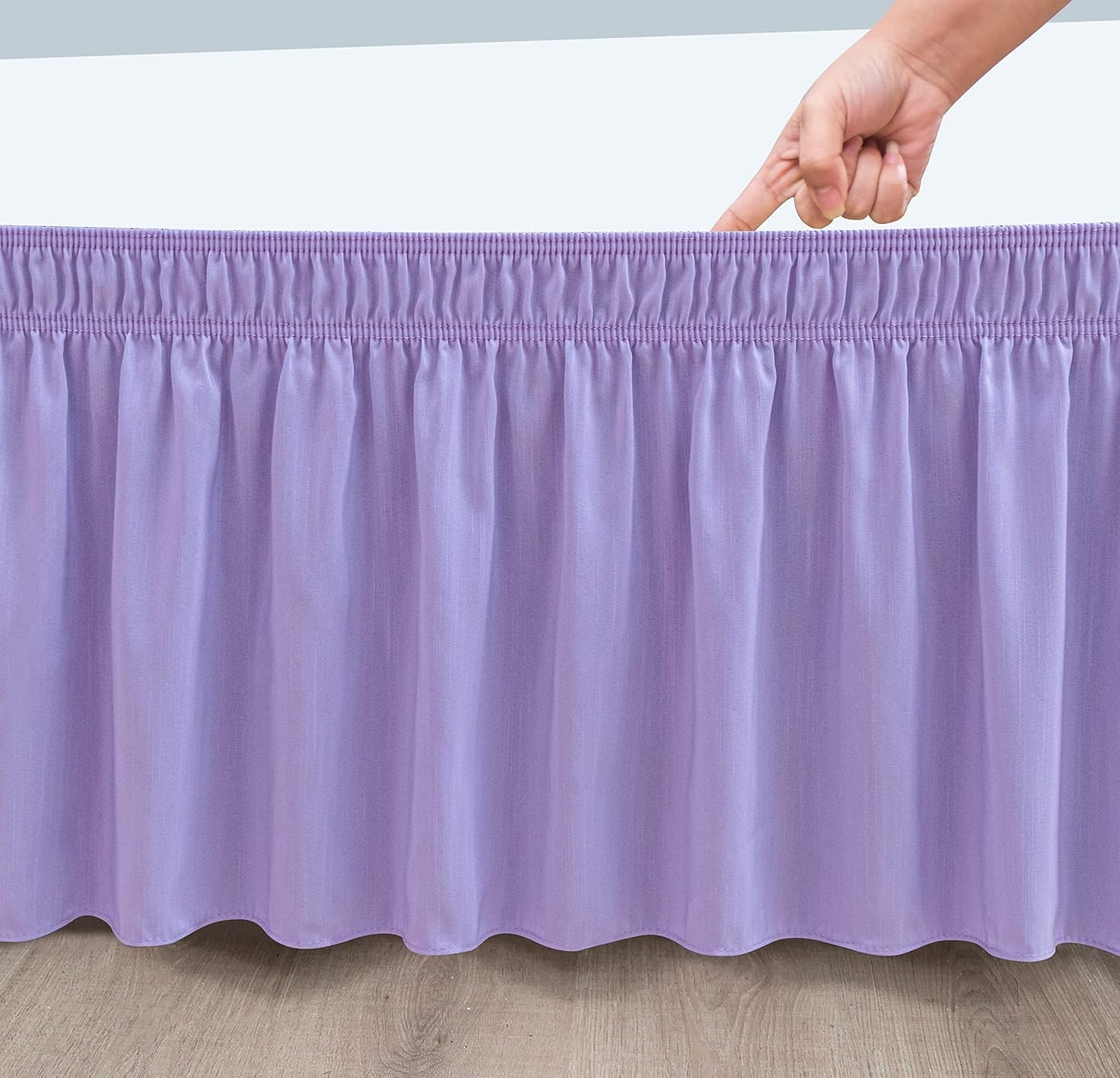 Biscaynebay Wrap Around Bed Skirts for King & Cal King Beds Short Drop of 12", Lavender Adjustable Elastic Dust Ruffles Easy Fit Wrinkle Resistant Silky Luxurious Fabric Machine Washable
