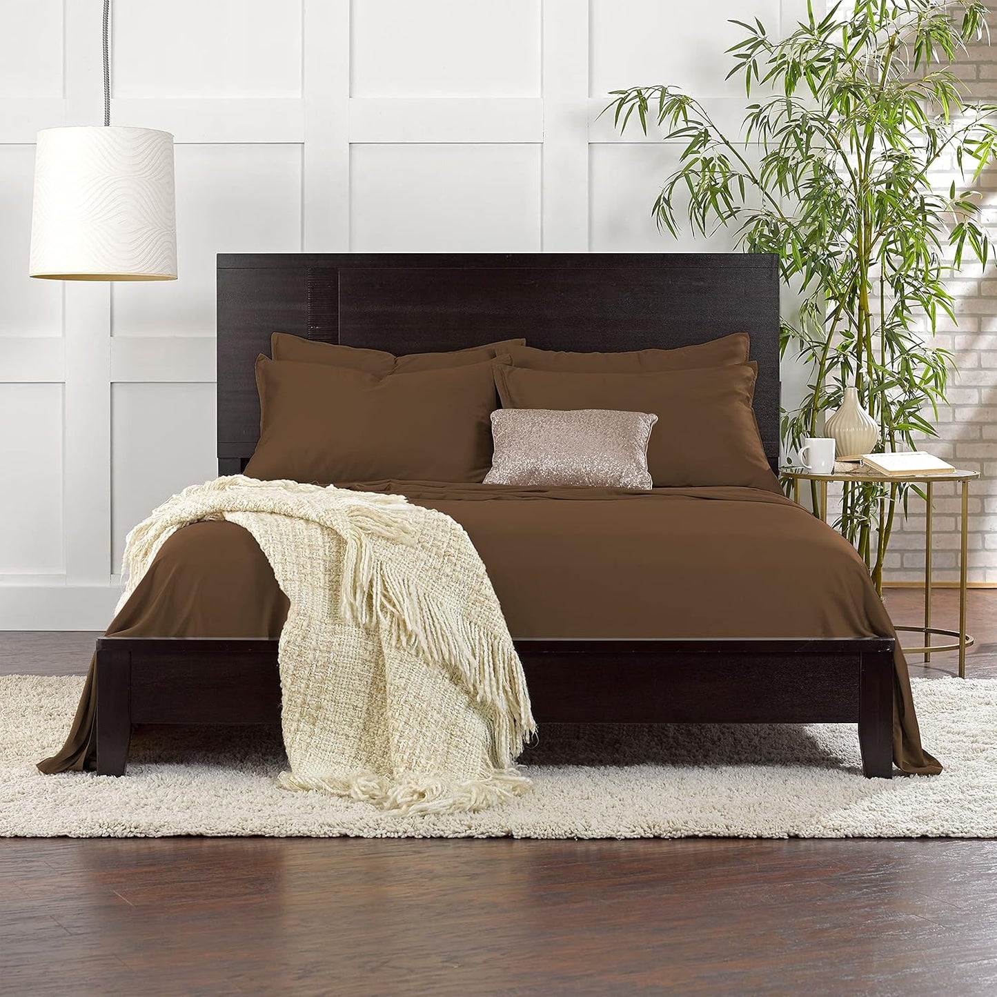Split King Sheets by Pure Bamboo, Genuine 100% Organic Viscose Derived from Bamboo Bed Sheet Set, Soft & Cooling, Double Stitching *Not for Split Top (Split King, Coconut Husk)