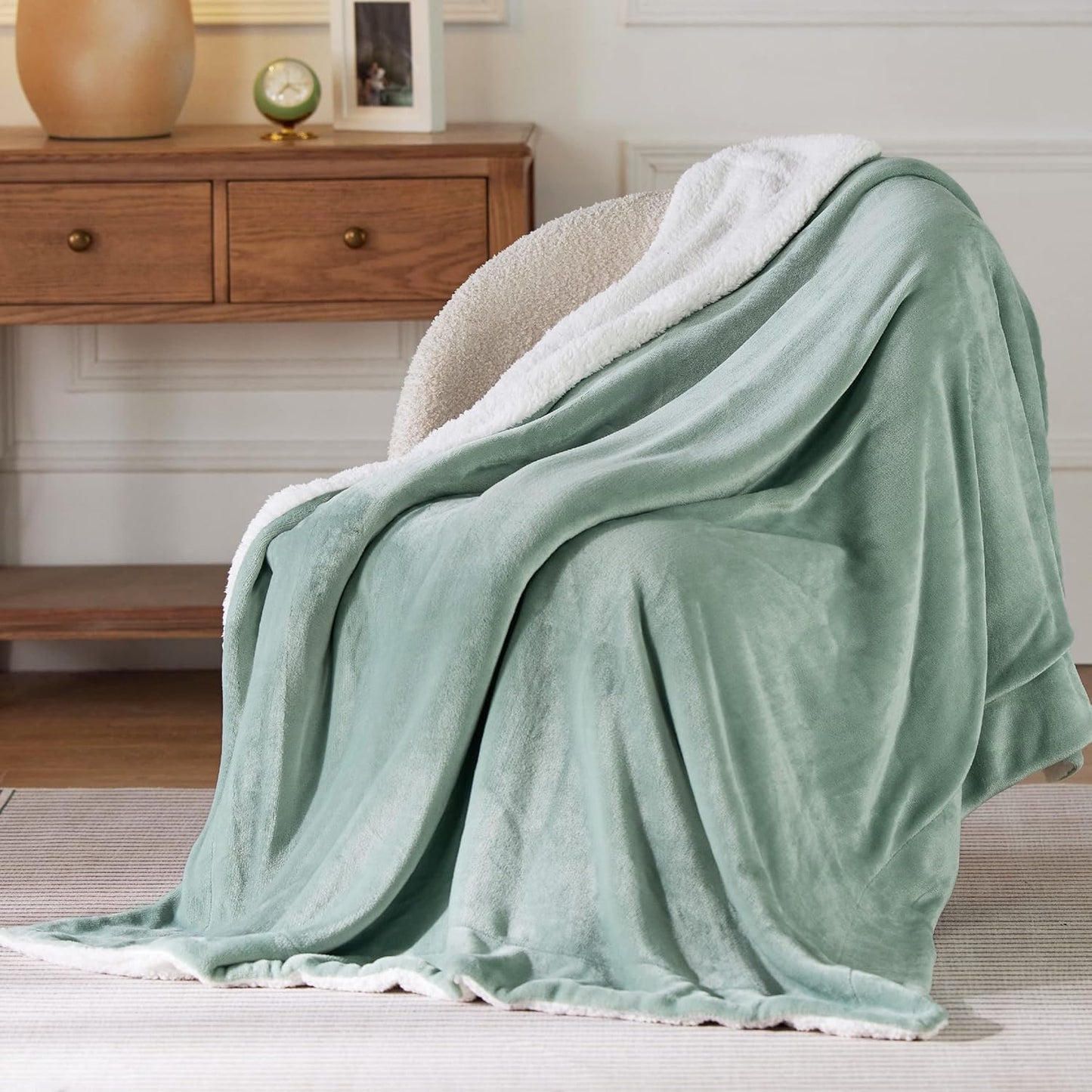 Bedsure Sherpa Fleece Throw Blanket Twin Size for Couch - Thick and Warm, Soft Fuzzy Plush Twin Blanket for Winter, Sage Green, 60x80 Inches