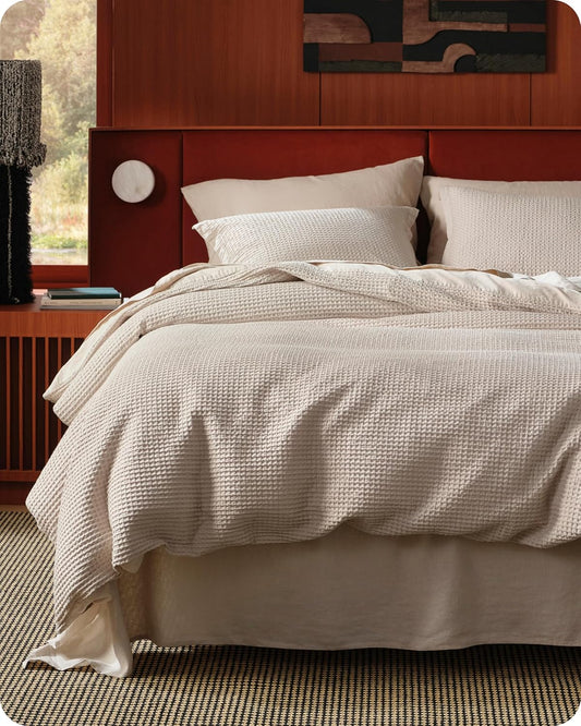 Bedsure Cotton Duvet Cover Set - 100% Cotton Waffle Weave Linen Color Duvet Cover California King Size, GentleSoft™ and Breathable Cal King Bedding Set for All Season, 3 Pieces, 104"x98"