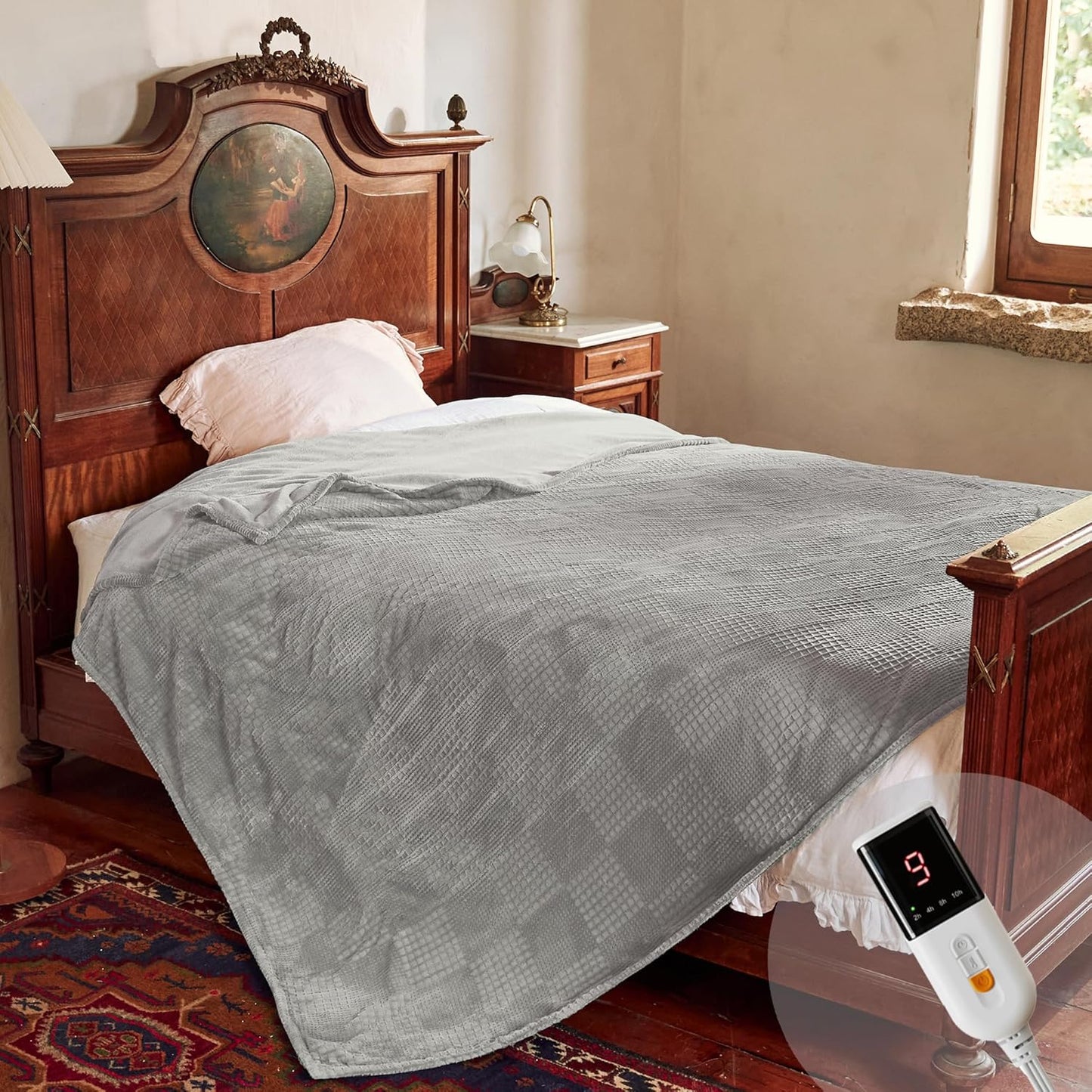 Electric Blanket Full Size 72''X84'' - Heated Blanket with Single Control Fast Heating 9 Heating Levels & 10 Hours Auto Off,ETL Certified Machine Washable (Grey)