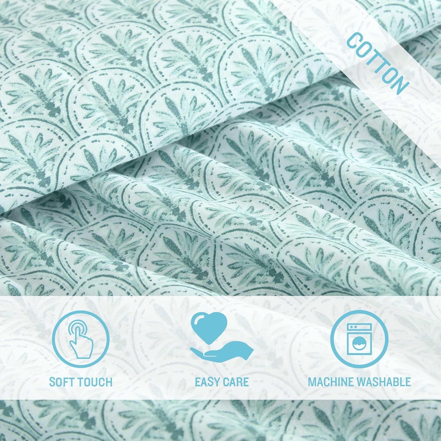 Tommy Bahama - Queen Sheet Set, Super Soft Cotton Percale Bedding with Matching Shams, Tropical Bedding Set, Oeko-Tex Certified (Coastal Batik Green, Queen)