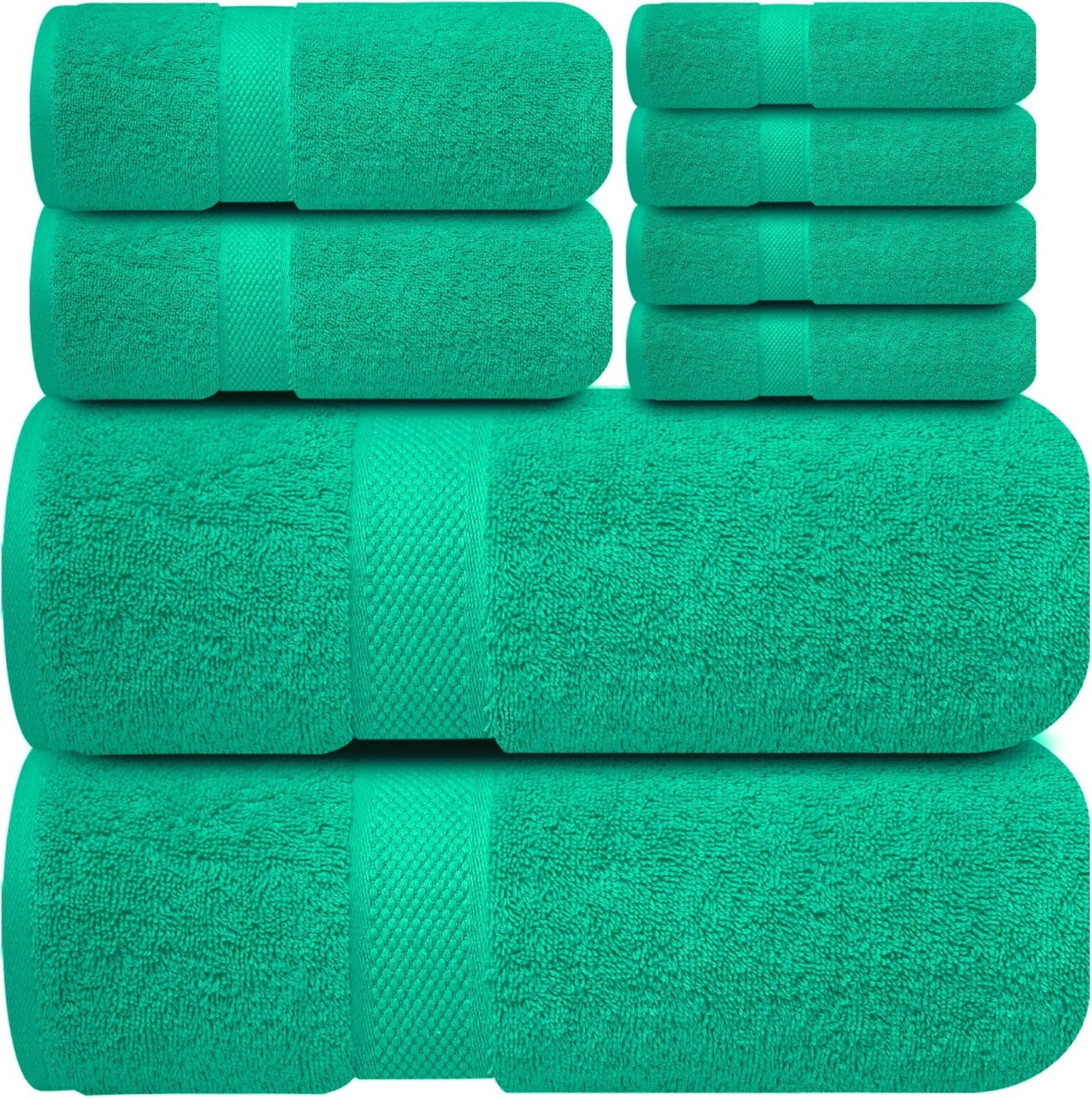 Infinitee Xclusives Luxury 100% Cotton Towel Set – 8 Piece Bathroom Towel Set (2 Bath Towels, 2 Hand Towels, 4 Washcloths) – Soft & Absorbent Towels for Bathroom (Vivid Green)