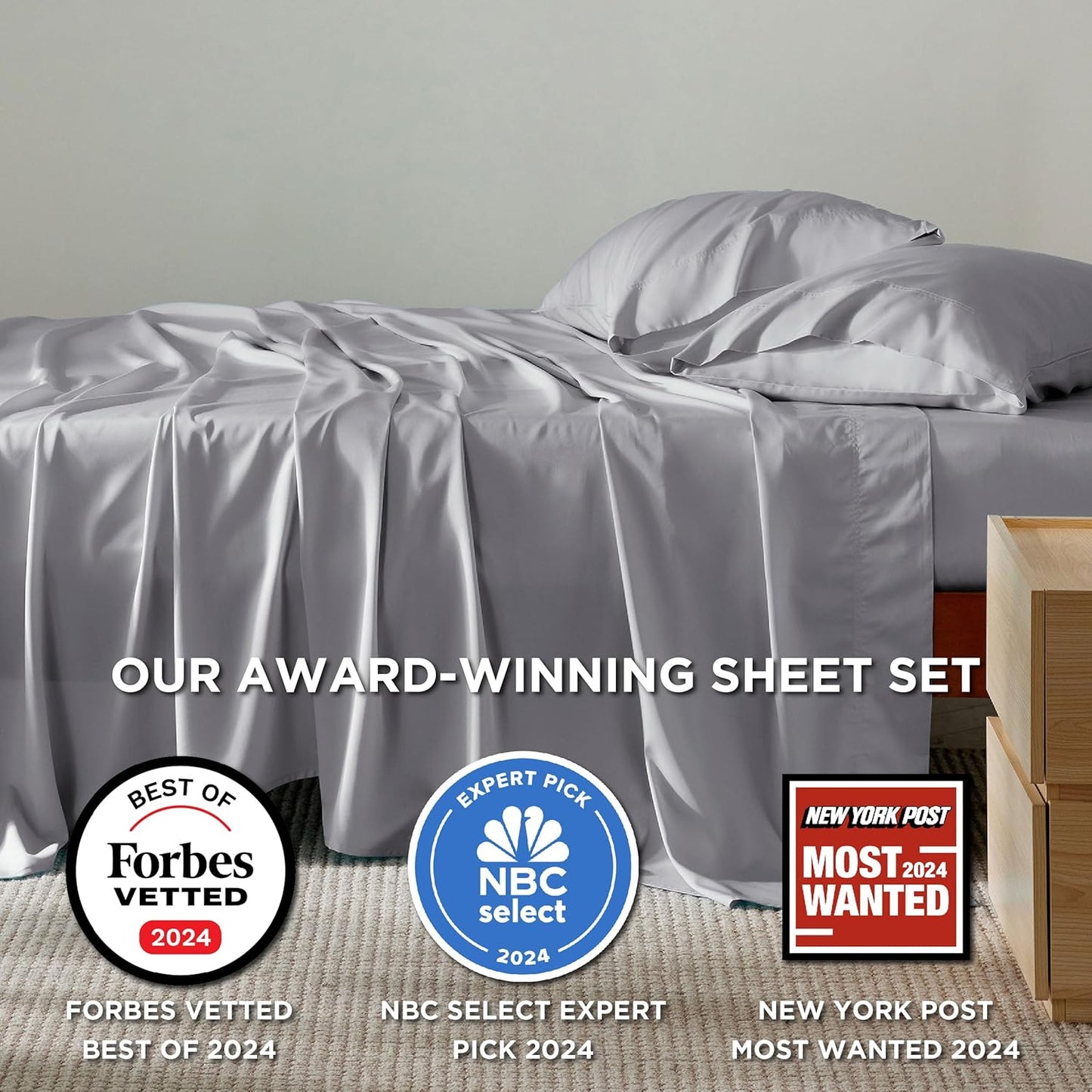Bedsure Full Size Bed Sheets, Cooling Sheets, Rayon Derived from Bamboo, Breathable & Soft, Deep Pocket Up to 16 Inches, Hotel Luxury Silky Bedding for Hot Sleepers, Silver Grey