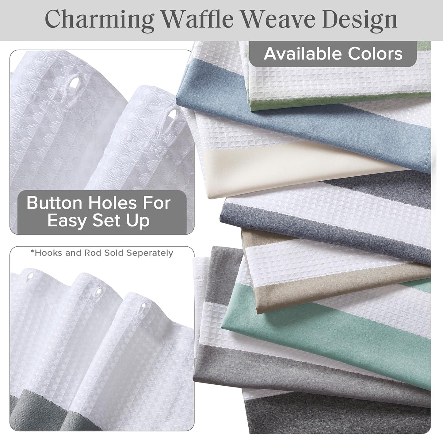Madison Park Spa Waffle Shower Curtain Pieced Fabric Extra Long Premium Spa Quality Modern Shower Curtains for Bathroom, Tall 72x84, Charcoal