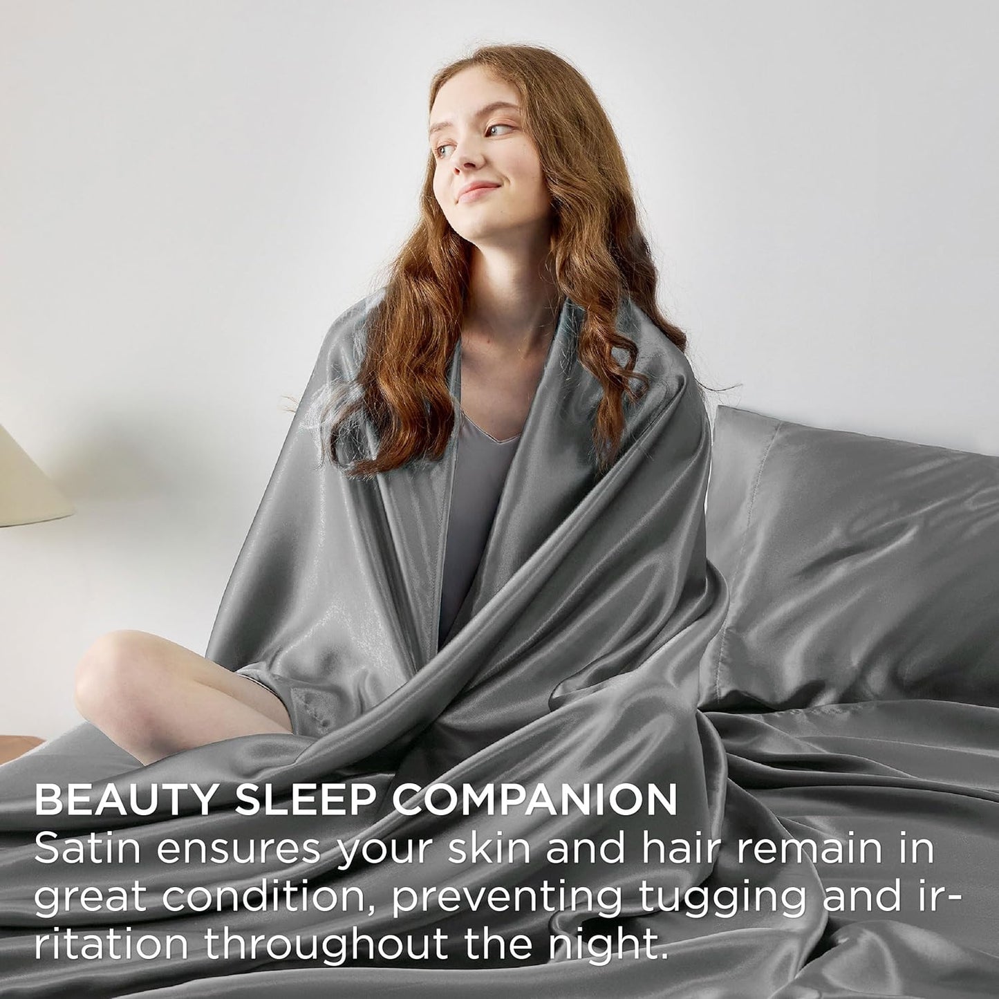 Bedsure Satin Sheets Queen Size - 4 Piece Silky Bedsheets with 15 Inches Deep Pocket Fitted Bedsheet,1 Flat Sheet, 2 Satin Pillowcases, Good for Hair & Skin (Queen, Dark Grey)