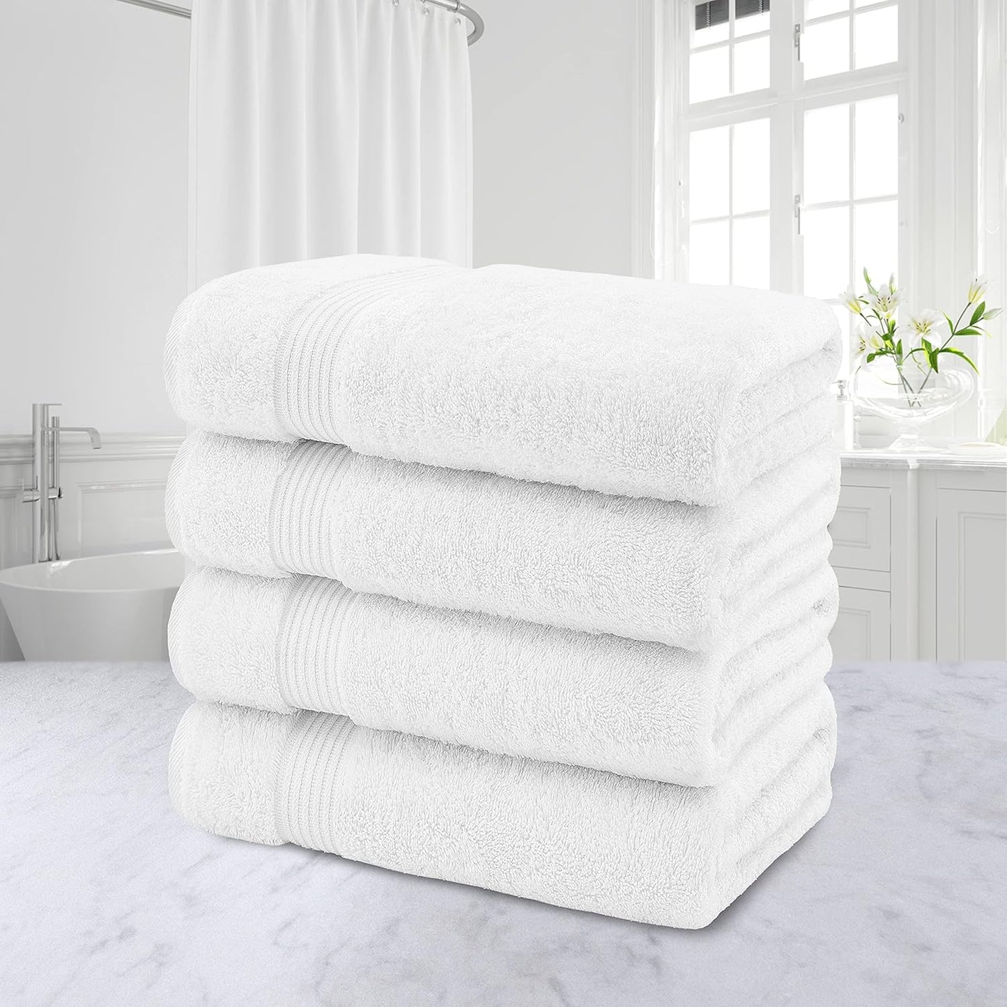 American Veteran Towel, 100% Cotton Turkish Bath Towels for Bathroom 4 Pack, 27x54 Extra Large Premium Soft Drying Bathroom Towels, White