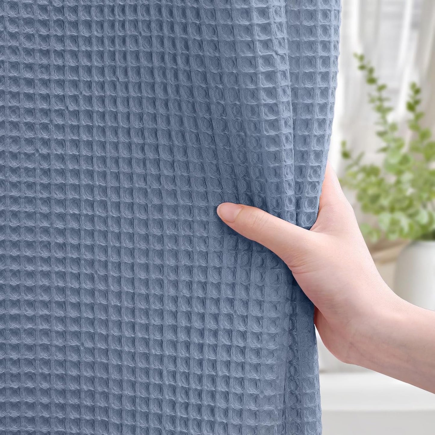 Waffle Weave Shower Curtain - Moonlight Blue Cotton Fabric Texture Heavyweight Shower Curtain for Bathroom,Washable,72Wx72L