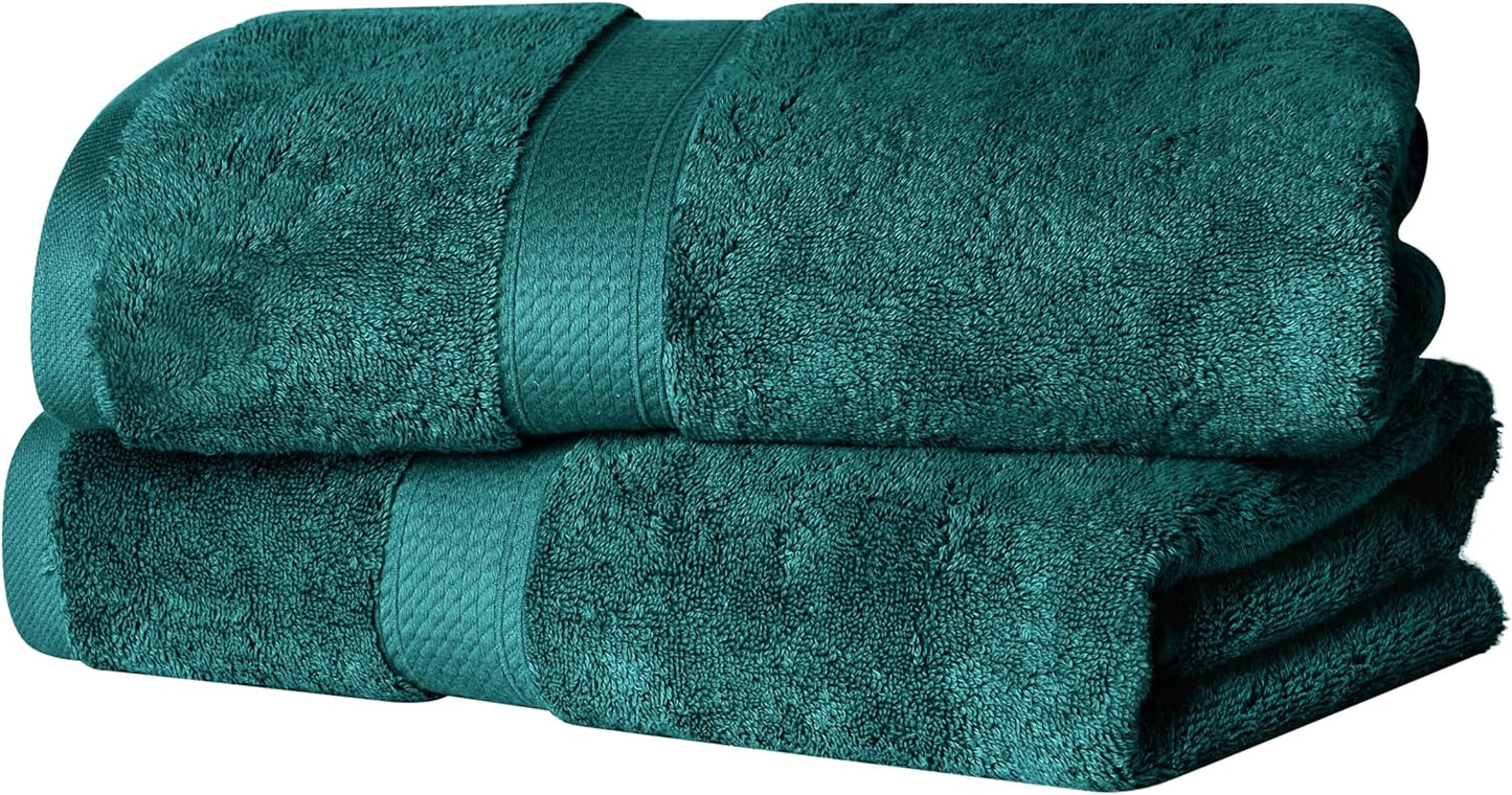 Superior Egyptian Cotton Pile Bath Towel Set of 2, Ultra Soft Luxury Towels, Thick Plush Essentials, Absorbent Heavyweight, Guest Bath, Hotel, Spa, Home Bathroom, Shower Basics, Teal