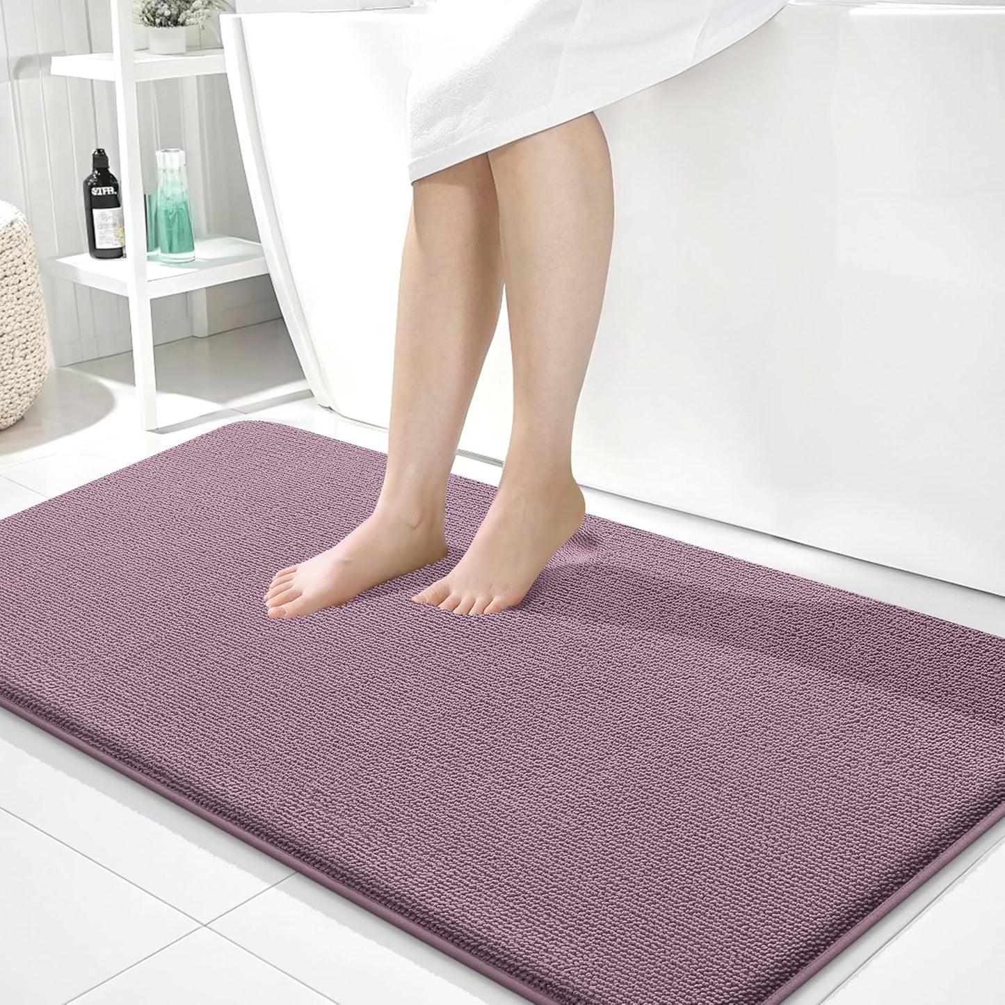 OLANLY Thick Memory Foam Bath Mat Rug 44x24, Extra Soft Absorbent Bathroom Rug, Quick Dry Bath Mats, Non-Slip, Machine Washable Carpet for Bathroom, Tub and Shower, Home Decor Accessories, Deep Plum