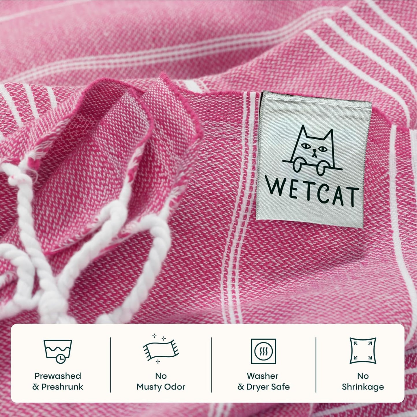 WETCAT Turkish Beach Towel Oversized (38"x71") 100% Turkish Cotton, Made in Turkey - Sand Free, Extra Large, Ultra Soft, Quick Drying, Compact & Lightweight for Travel - Fuchsia