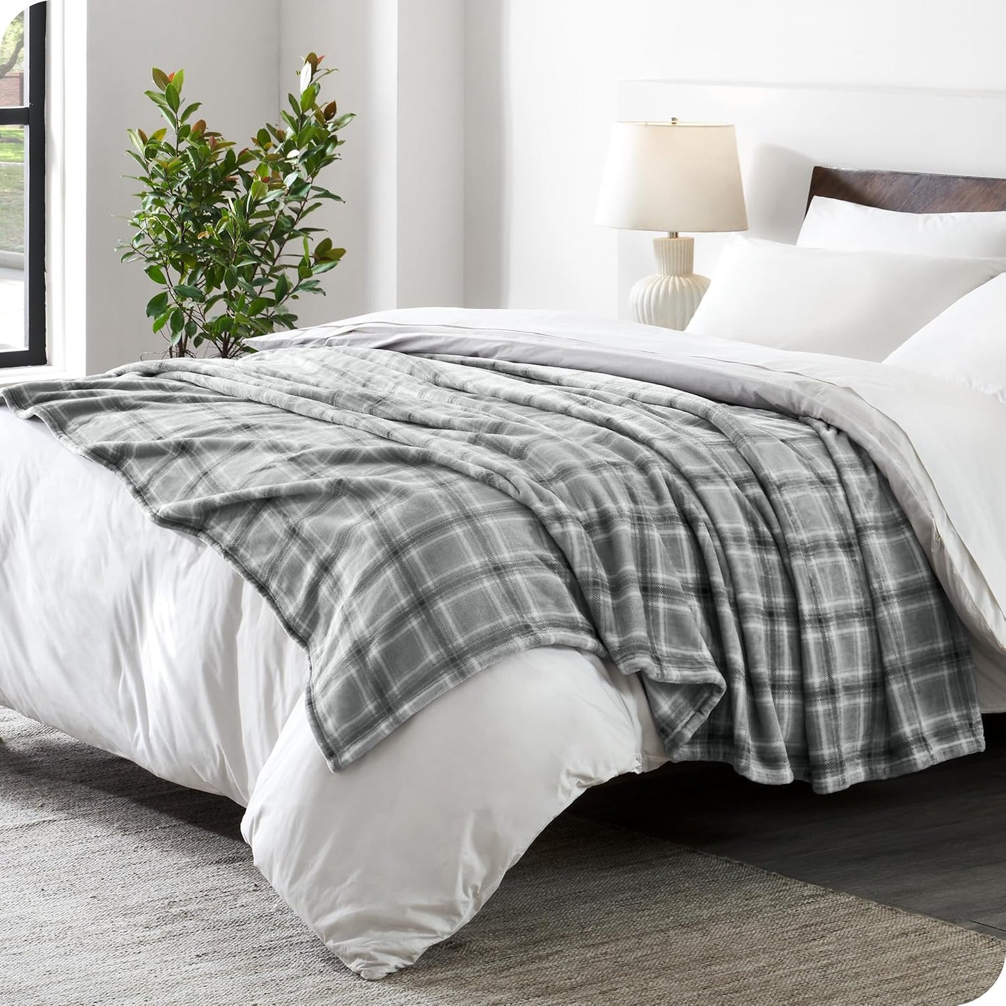 Bare Home Textured Fleece Blanket - Twin/Twin Extra Long - Ultra-Soft Lightweight for Bed, Sofa, and Couch - Luxury Microplush - Cozy Warm Blanket (Twin/Twin XL, Tartan Plaid)