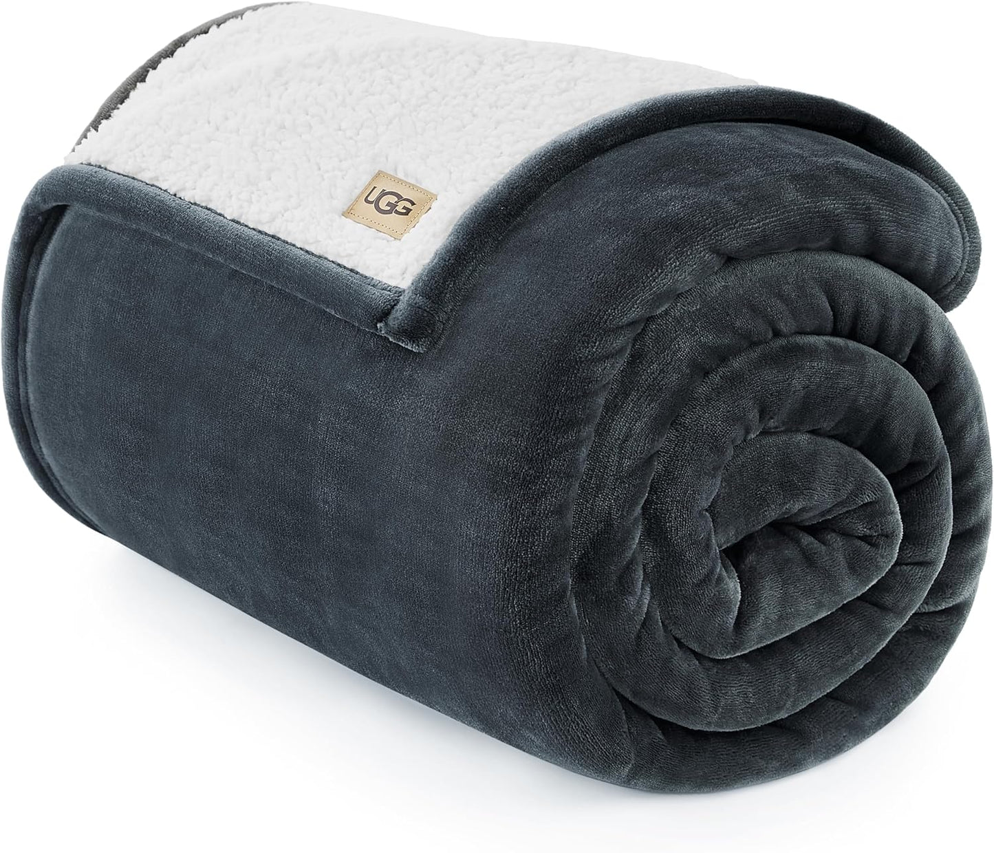 UGG Ariana Twin/Twin XL Blanket Fleece Fluffy Reversible Soft Fuzzy Bedding Cozy Big Plush Warm Oversized Bed Blanket Machine Washable Bedroom Decor for Dorm or Bed, 60-inch x 90-inch, Charcoal Grey