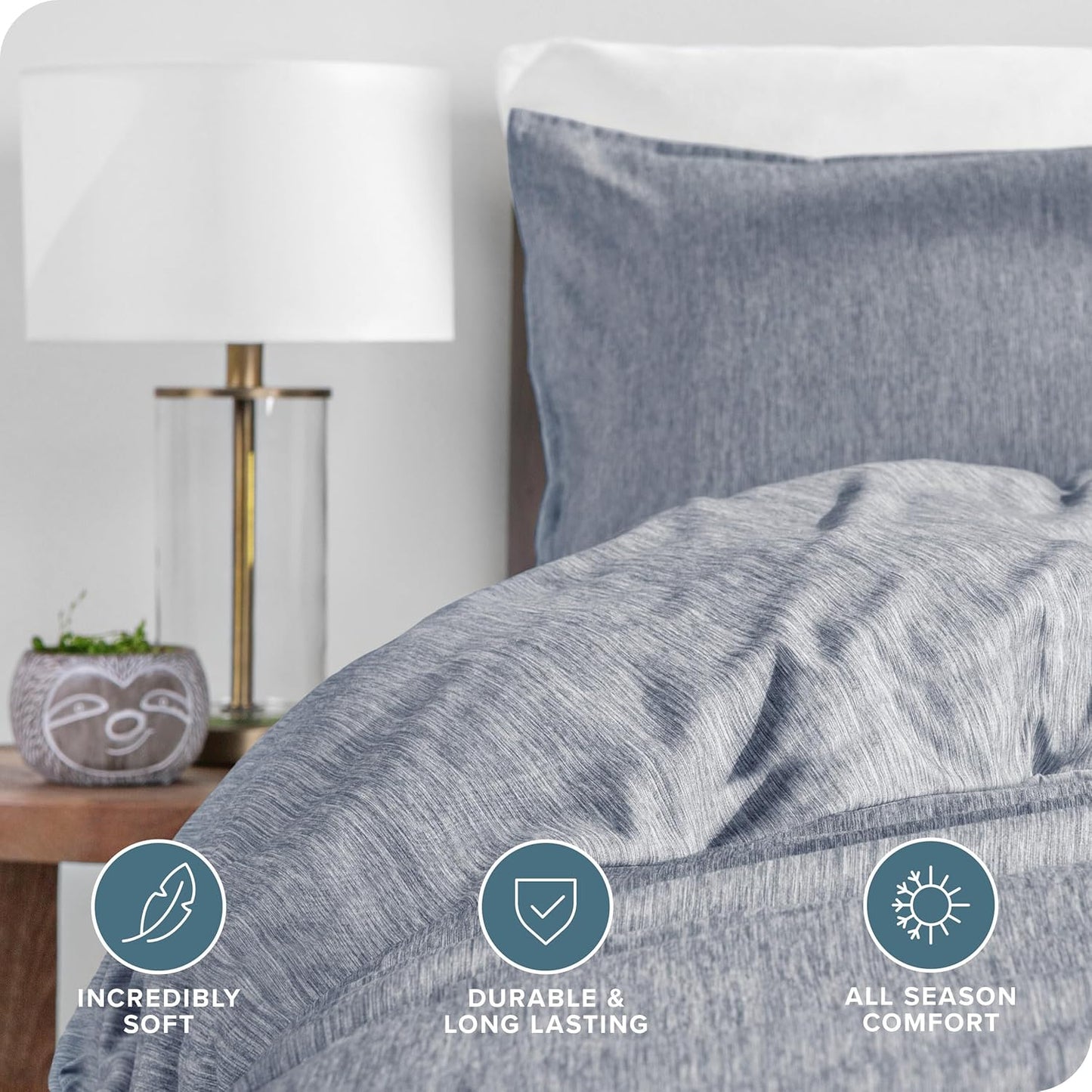 Bare Home Bedding Duvet Cover Extra Long - Premium 1800 Super Soft Collection - Lightweight, Duvet Cover - Soft Textured (Twin/Twin XL, Heathered Midnight Blue)