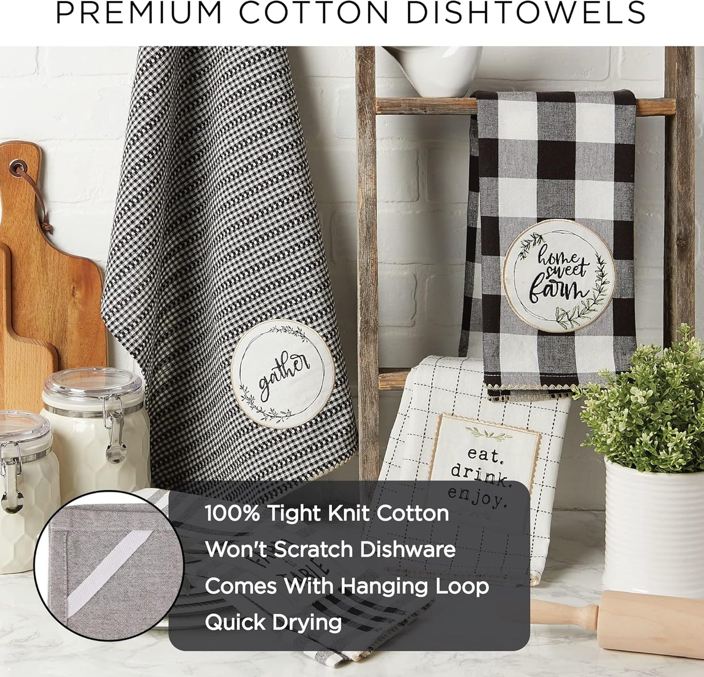 DII Happy Halloween Dishtowel Collection Embellished Cotton Kitchen Hand Towel Set, 18x28, Skeleton, 3 Count