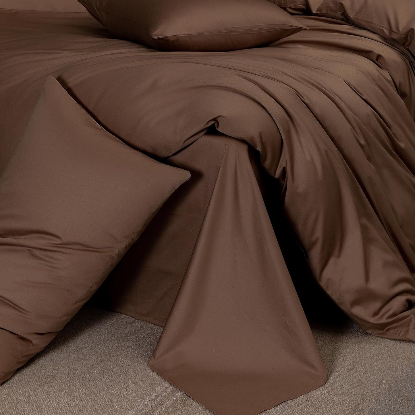 MooMee Duvet Cover Set 100% Extra Long Staple Cotton 600 Thread Count Silky Sateen Smooth Luxury Soft Breathable Durable Hotel Quality Bedding, 3 Pieces (Chocolate Brown, Oversized Queen 98"x98")