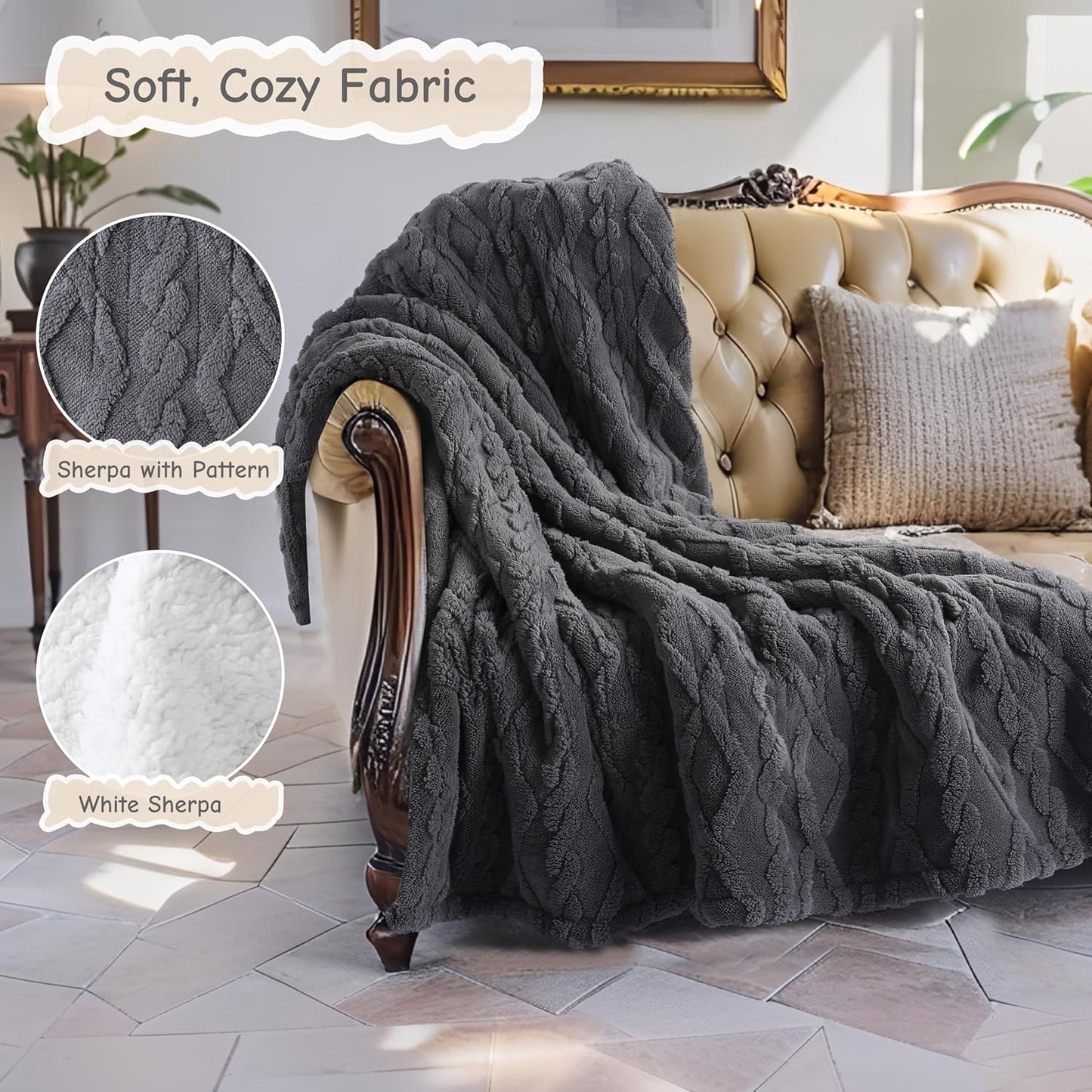 Electric Heated Blanket Full Size 72"x84", Ultra Soft Sherpa Fleece, 5 Heat Levels & 10-Hour Auto-Off, Fast Heating for Cozy Winter Comfort, Dark Gray