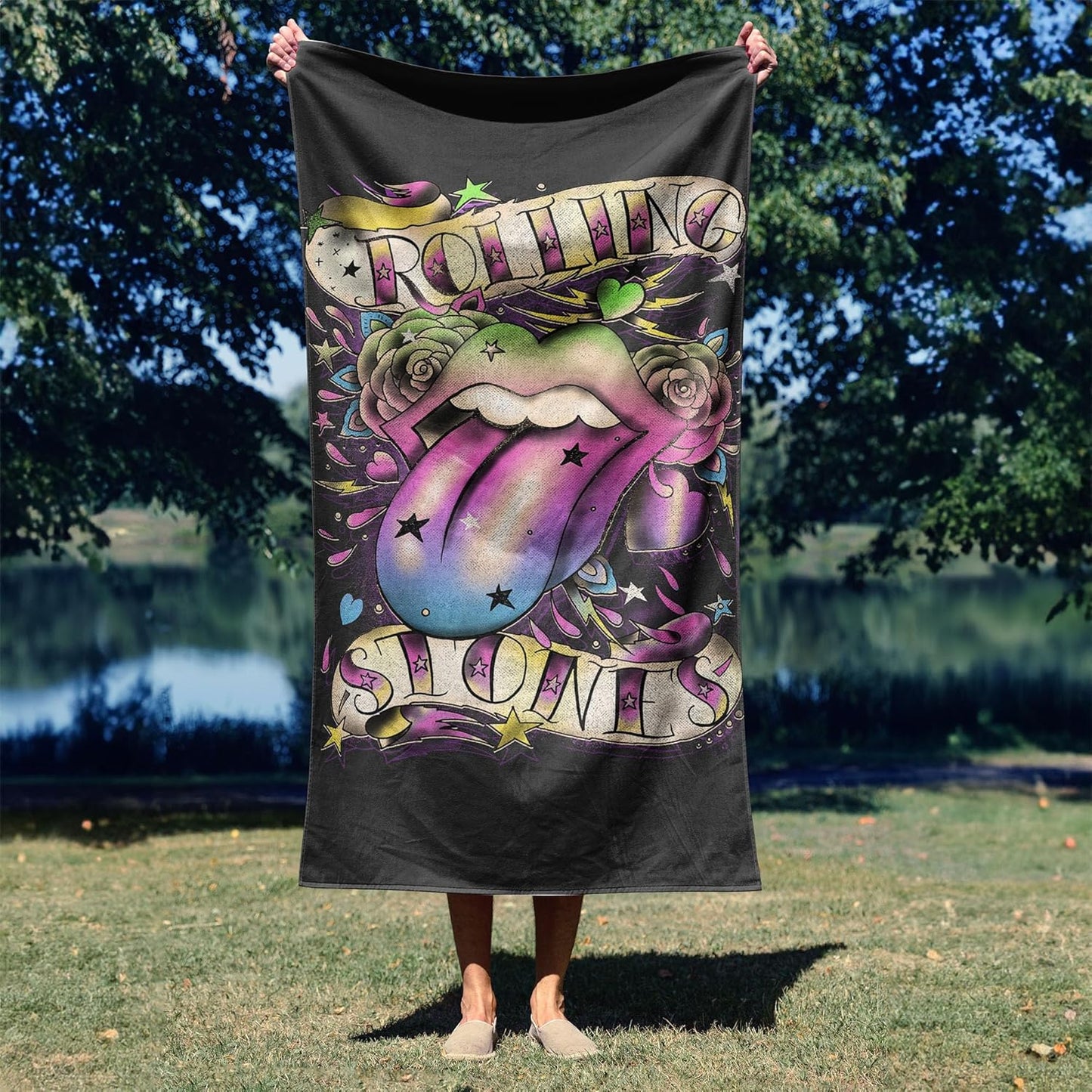 Northwest The Rolling Stones Tatto Rainbow Beach Towel, Rock and Roll Pool and Bath Towel, Soft and Absorbent, Quick Dry, 30 x 60 inches