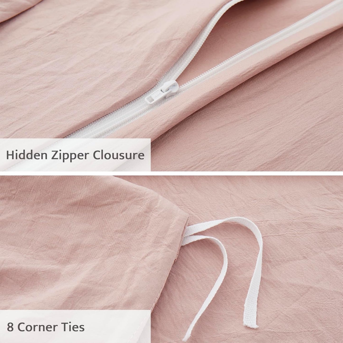 Oli Anderson Misty Rose Duvet Cover Queen Size - Pleated Queen Duvet Cover, 3PCS Soft and Breathable Textured Bedding Set with Zipper Closure(Misty Rose,90"x90")