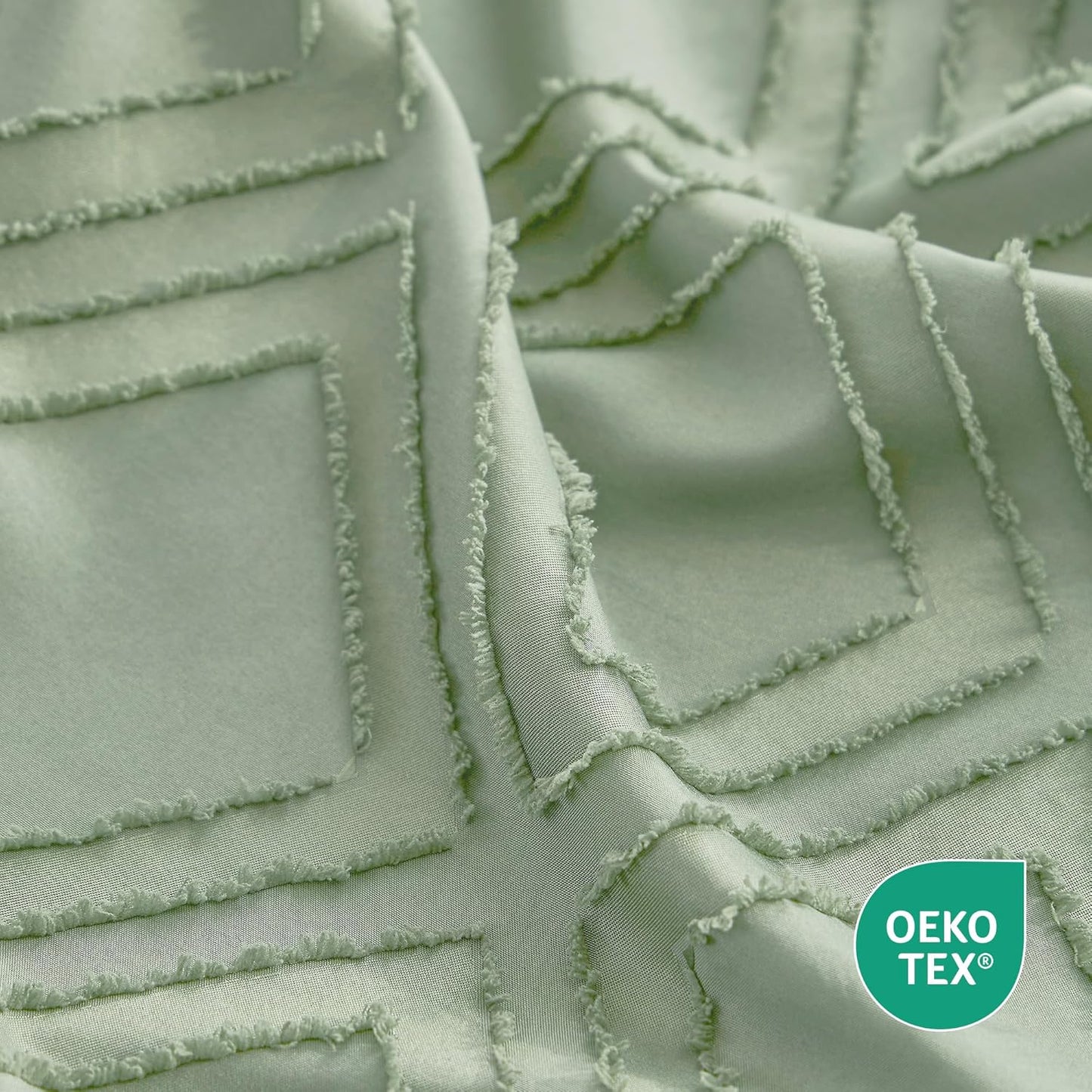 JELLYMONI Duvet Cover King Size Light Green - 3PCS Boho Duvet Cover Set Plaid Polyester Tufted Bohemian Jacquard Knit Textured Comforter Cover 104×90in Rhombic Geometric Pattern Zipper Corner Tie