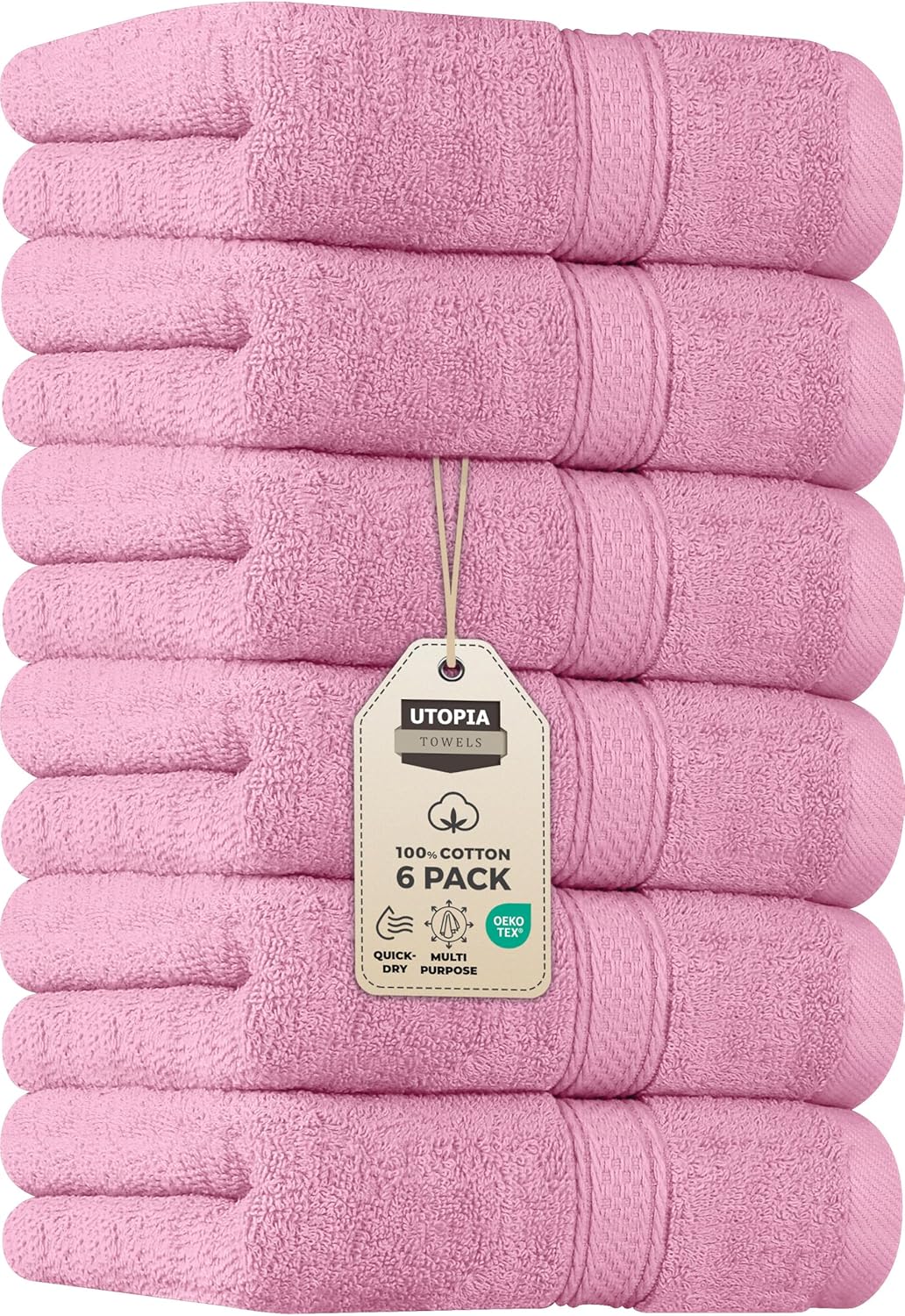 Utopia Towels 6 Pack Premium Hand Towels Set, 16 by 28 inches, 100% Ring Spun Cotton, Ultra Soft and Highly Absorbent 600GSM Towels for Bathroom, Gym, Shower, Hotel, and Spa, Pink