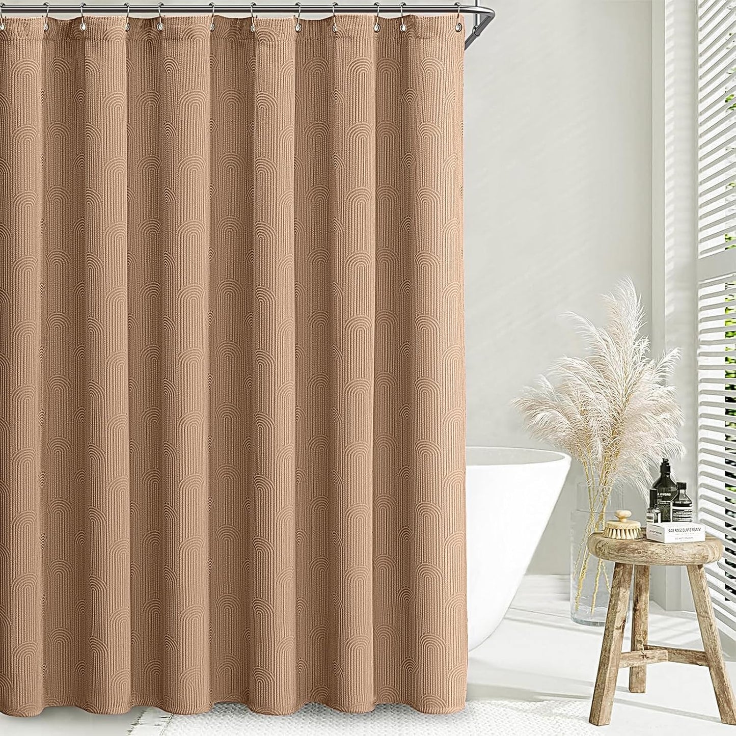 Awellife Boho Shower Curtains for Bathroom Cotton Fabric Touch Brown Bohemian Mid Century Minimalist Arch 72" L X 72" W