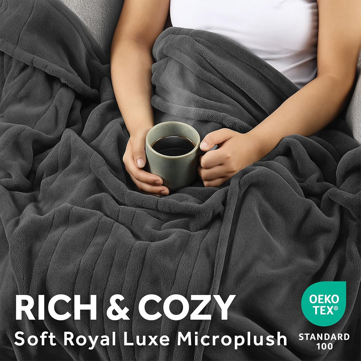 Sunbeam Electric Royal Luxe Microplush Heated Blanket, 12 Heat Settings, 12-Hour Auto Shut-Off, Fast Heating, Warm & Cozy, Machine Washable, Night Fog Color, King (90" x 100")