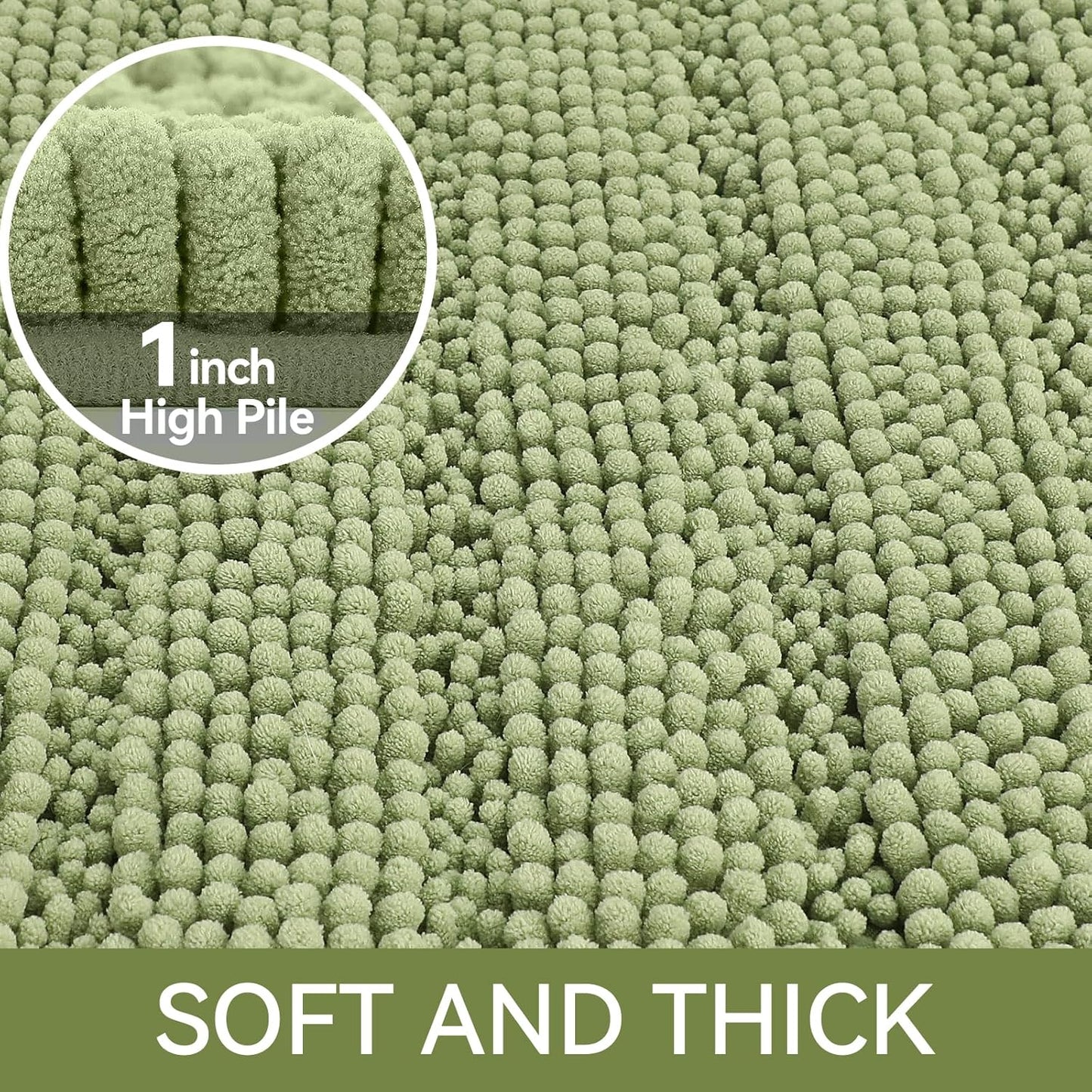 Bcoimo 44"×24" Chenille Bath Mat – Non-Slip with Backing Bath Rug Ultra-Absorbent and Machine Washable Bathroom Mat Quick-Dry Design. Ideal for Bathroom and Tub Areas
