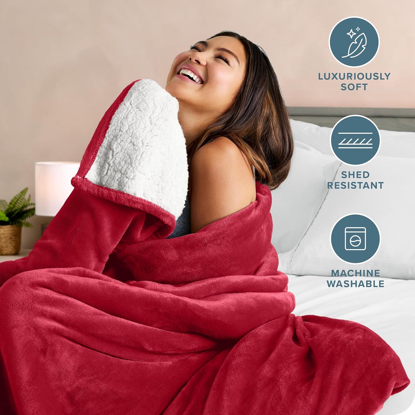 Bare Home Sherpa Fleece Blanket - Twin/Twin Extra Long - Blanket for Bed, Sofa, and Couch - Warm & Lightweight - Fluffy & Soft - Reversible (Twin/Twin XL, Red)