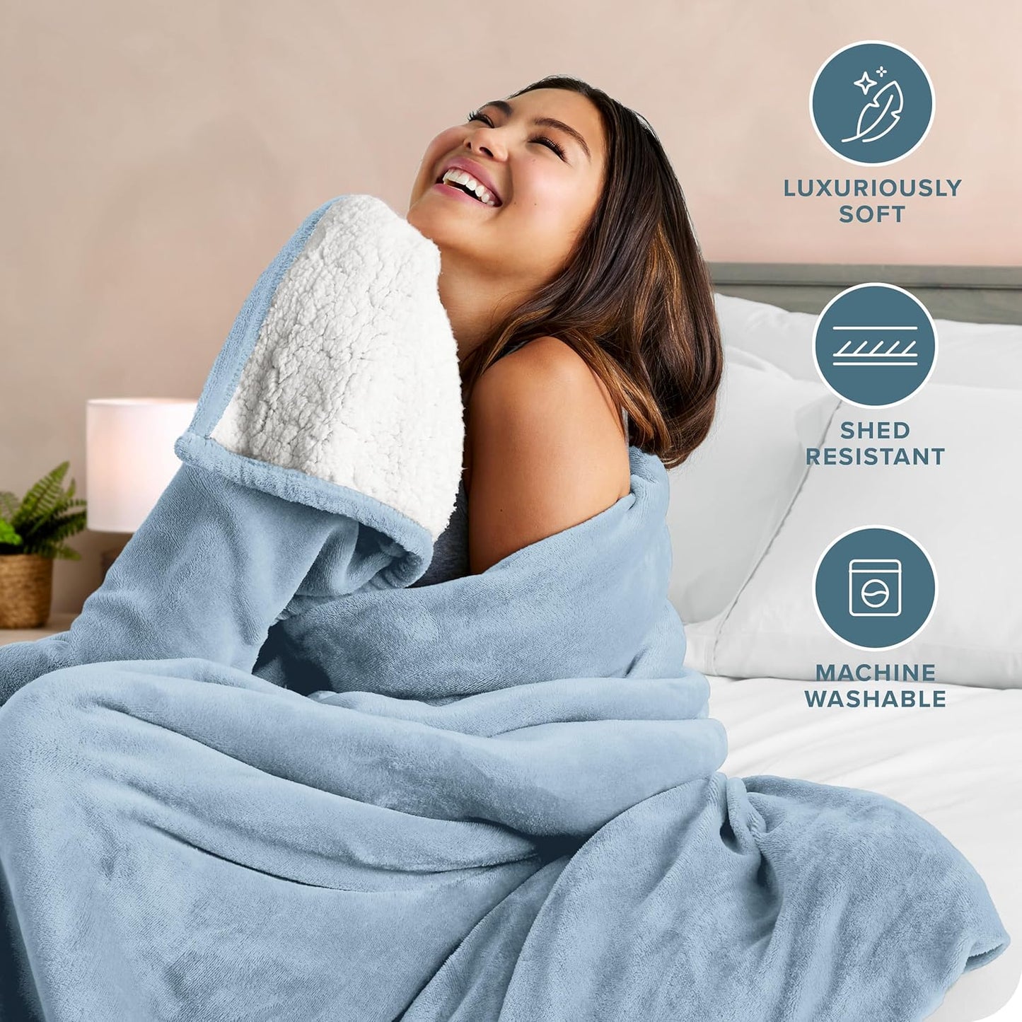 Bare Home Sherpa Fleece Blanket - King Size - Blanket for Bed, Sofa, and Couch - Warm & Lightweight - Fluffy & Soft - Reversible (King, Light Blue)