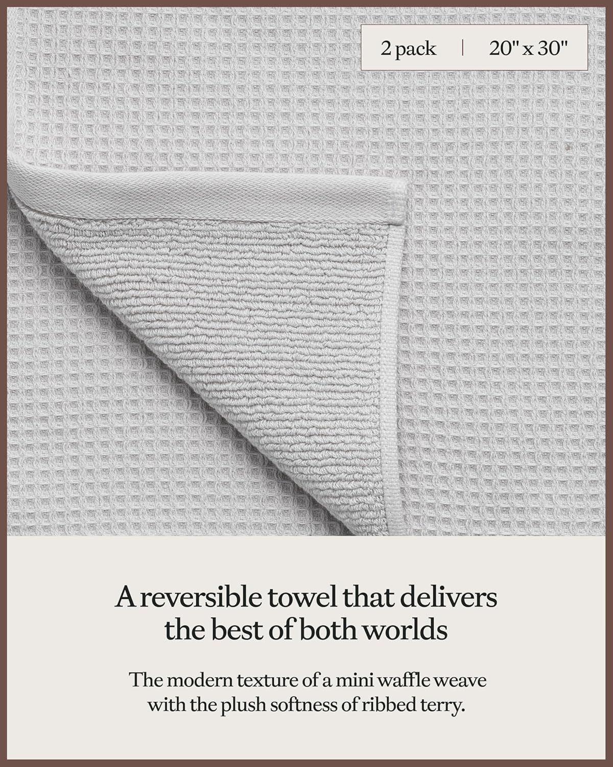 Cozy Earth Waffle Hand Towels - 60% Cotton 40% Viscose from Bamboo Hand Towels 20 x 30 Inches - Soft & Absorbent Terry, Reversible Mini Textured Waffle & Weave Pattern - 2 Pack
