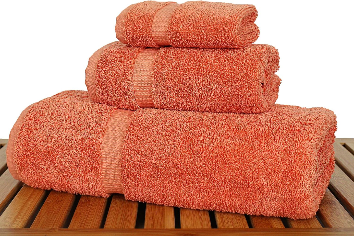 Luxury Hotel & Spa Quality Collection, Quick Dry 100% Turkish Cotton, 750+ GSM, Eco Friendly Towel Set, Bathroom and Kitchen Dobby Border Towels, Bath Towel, Hand Towel, Washcloths (3 Piece, Coral)