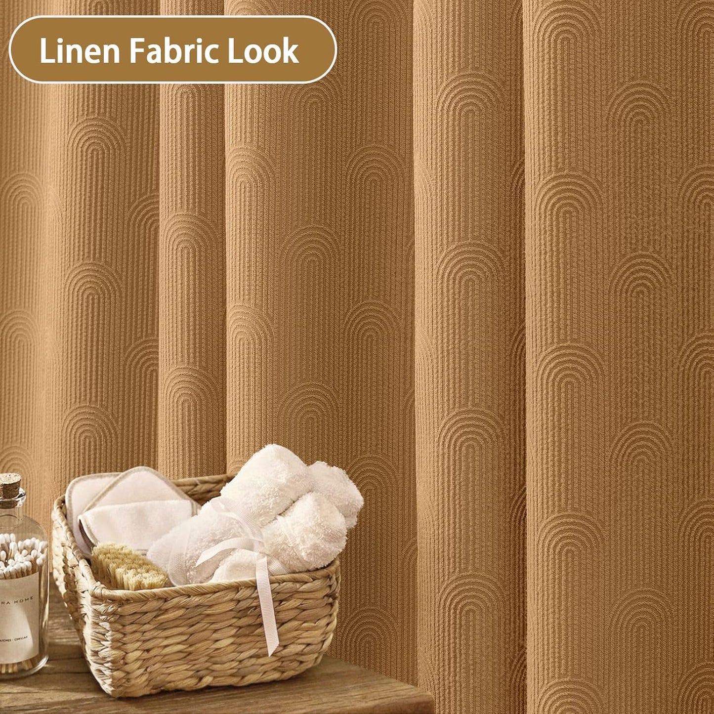 Awellife Boho Shower Curtains for Bathroom Cotton Fabric Touch Terracotta Bohemian Mid Century Minimalist Arch Brown 72" L X 72" W