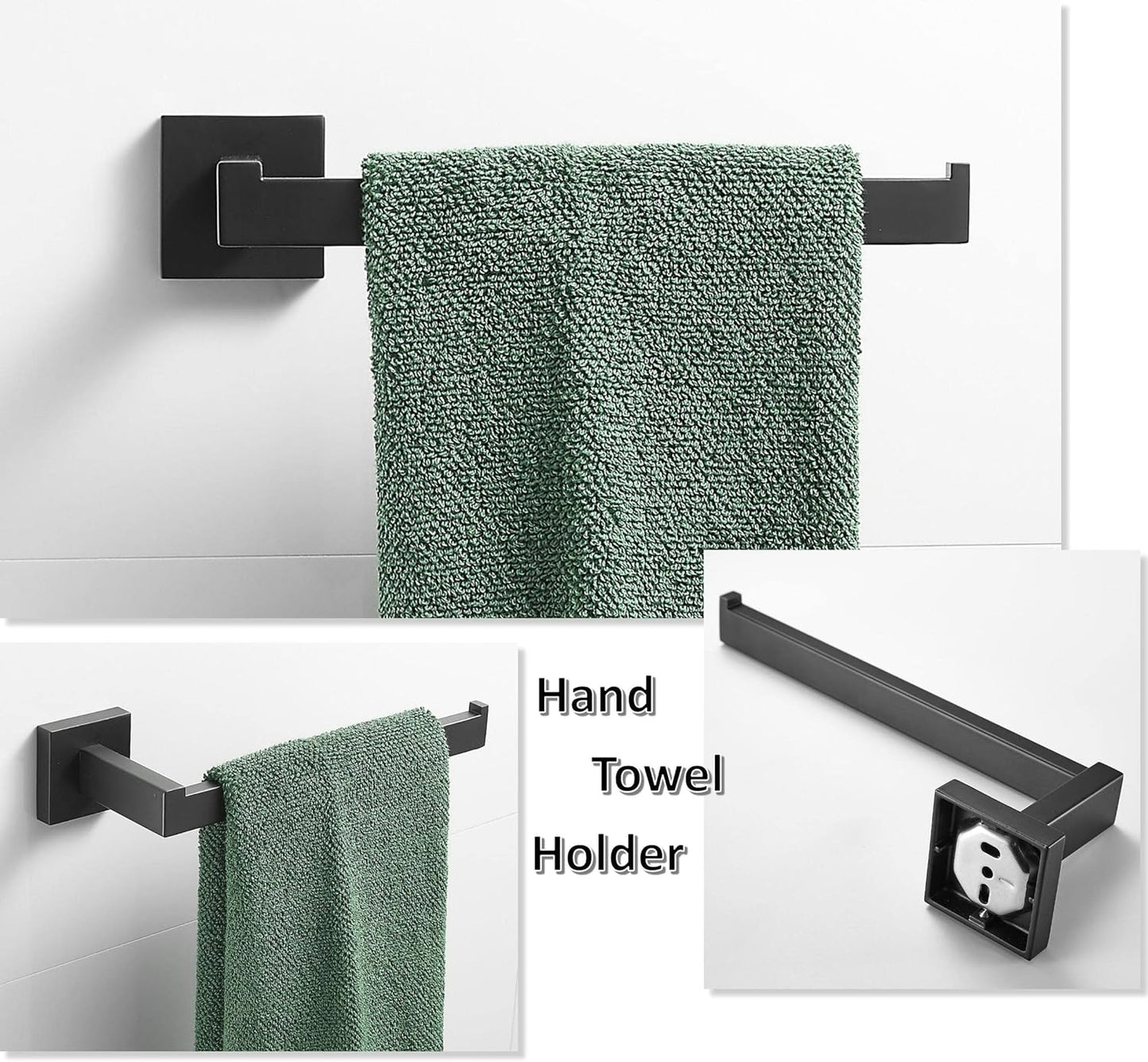 SHUNLI Black Toilet Paper Holder + Hand Towel Holder, 2 Pieces Bathroom Hardware Accessories Set, Towel Ring Towel Bar Wall Mounted, SUS304 Stainless Steel