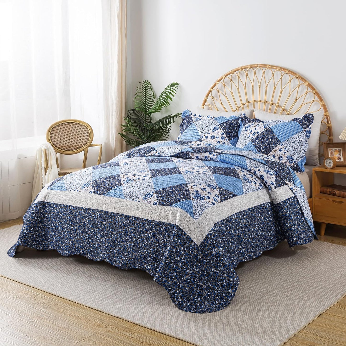 HoneiLife Queen Bedspreads - Oversized 106"x106" Quilt Sets, 3-Piece, All Season Use, Microfiber Coverlet