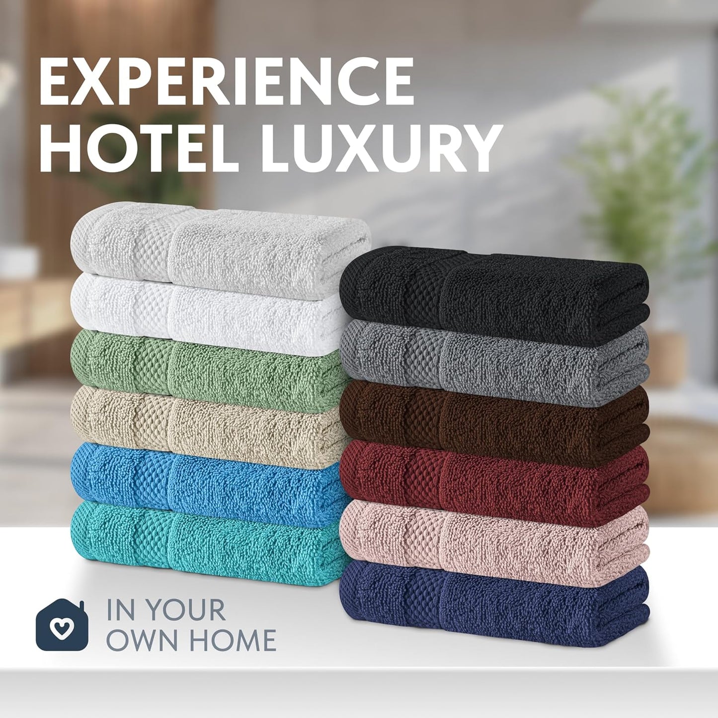 White Classic Luxury Cotton Washcloths 13x13 Inch - 650 GSM Turkish Cotton | Hotel, Spa, Bathroom Face Towel | 12 Pack, Multicolor