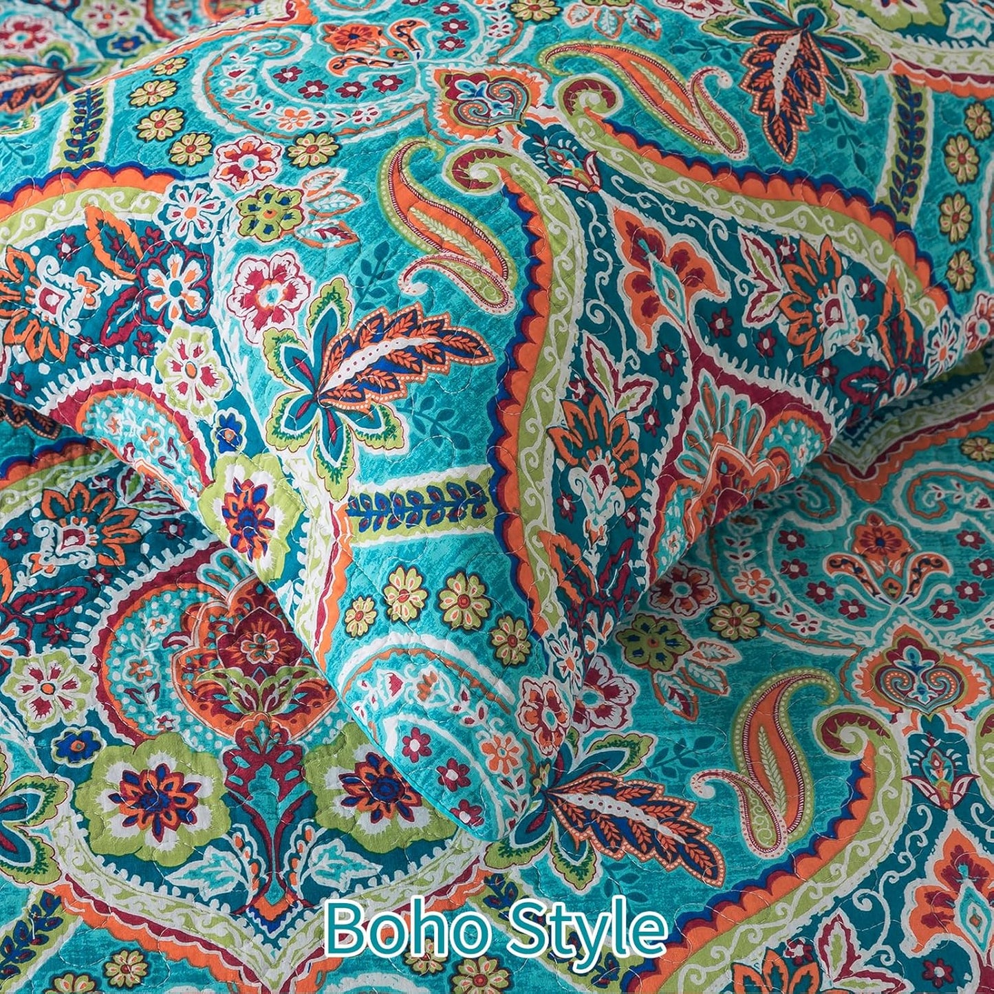 BEDIFANY Cotton Oversized King Size Quilt - Lightweight King Size Quilt Bedding Set for a Comfortable Sleep - Reversible Coverlet (108 * 118 in) with Boho Pattern, 3 Pieces