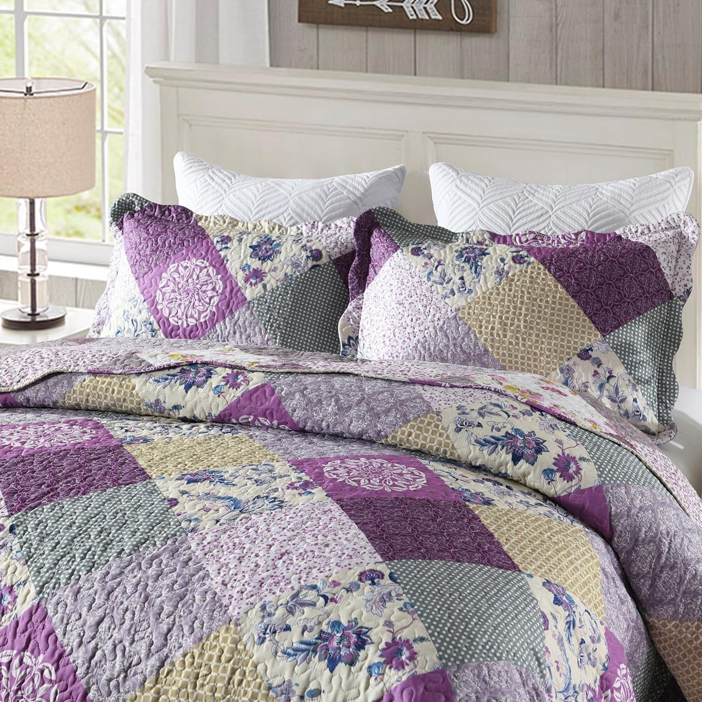HoneiLife Quilt Set Twin Size - 2 Piece Microfiber Quilts Reversible Bedspreads Patchwork Coverlets Floral Bedding Set All Season Quilts, Late Spring