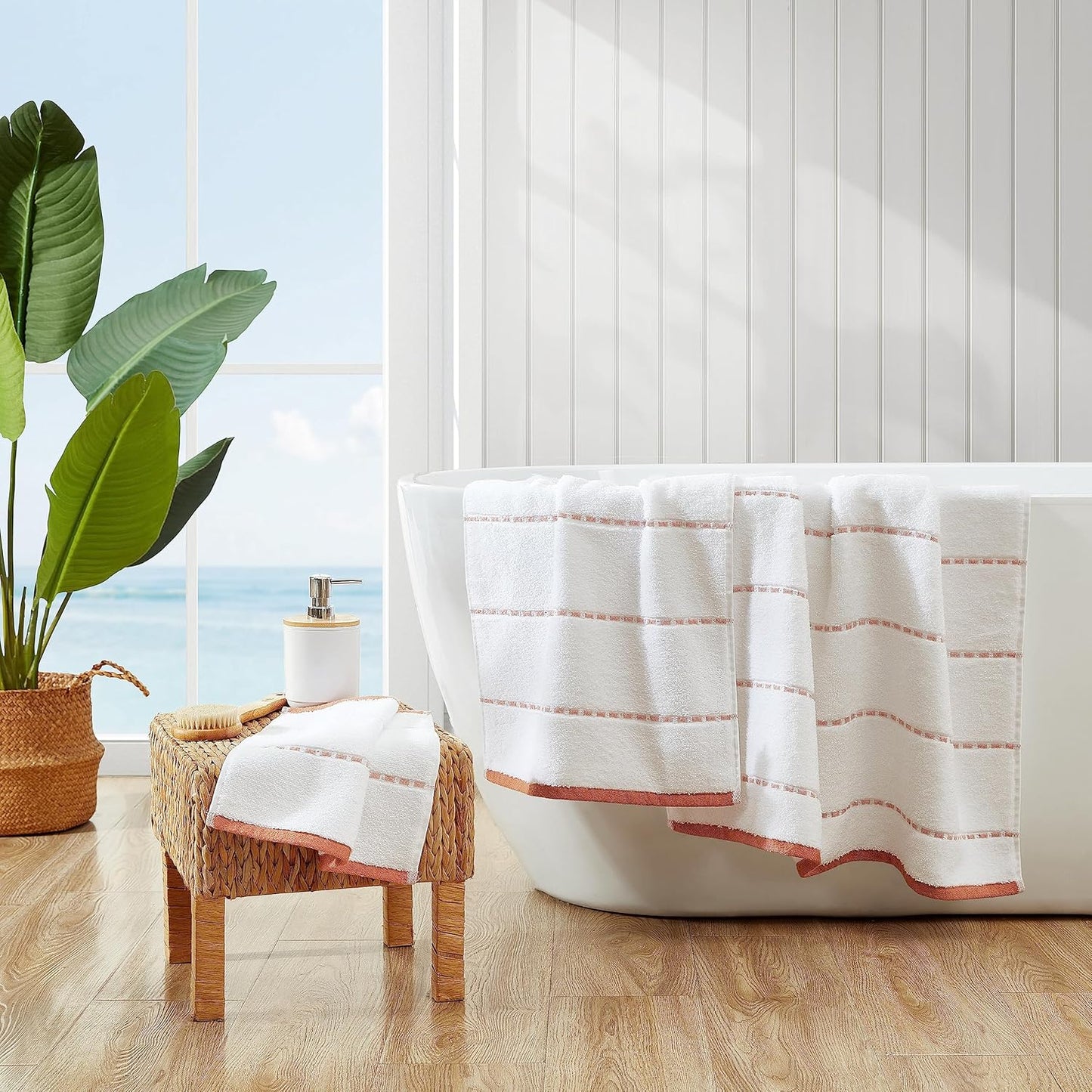Tommy Bahama - Bath Towels, 100% Soft & Absorbent Cotton, Low Linting & Fade Resistant, Medium Weight Bathroom Towels (Ridley Solid Orange, 3 Piece)