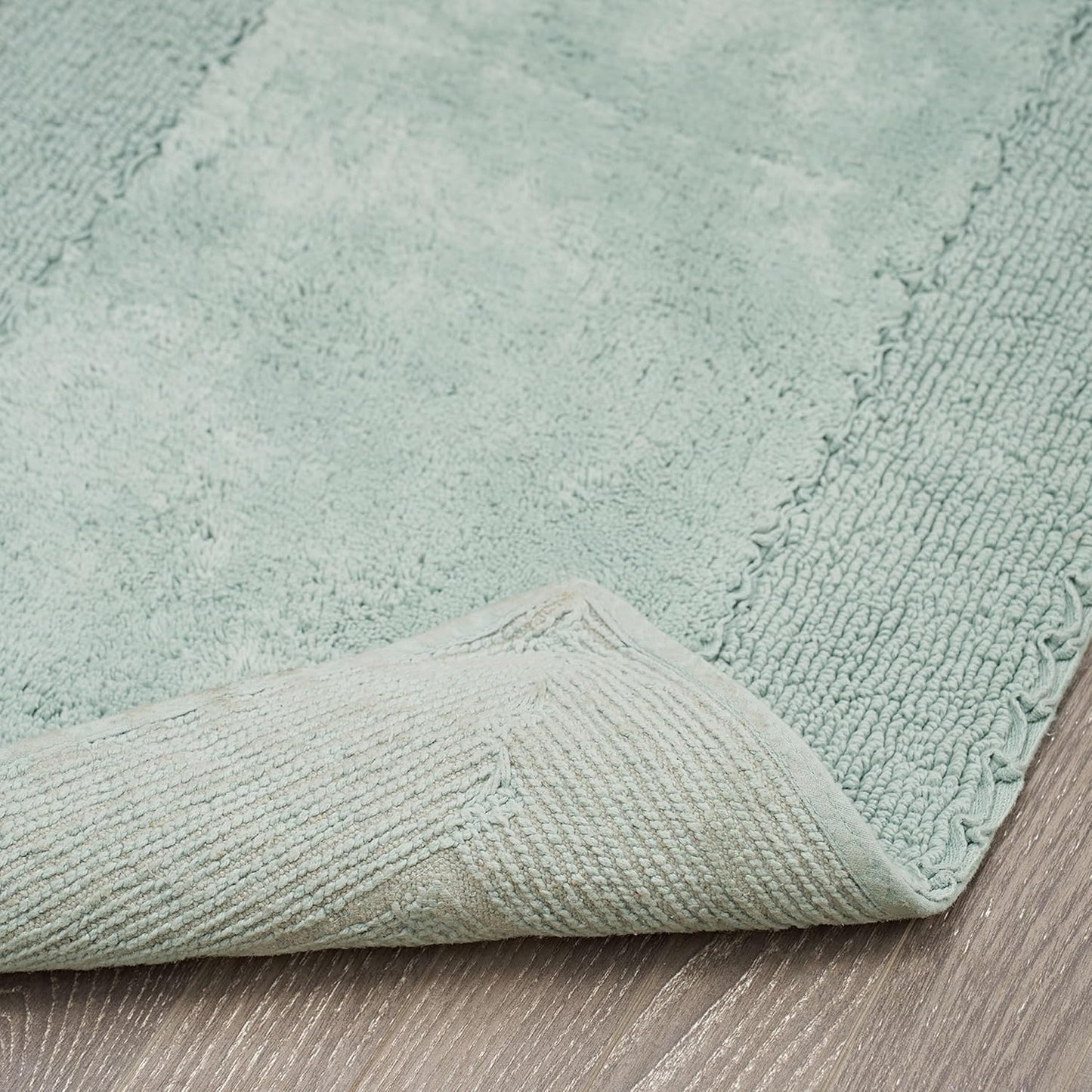 Laura Ashley Ruffle Border Aqua 27"x 45" 100% Cotton Bath Rug