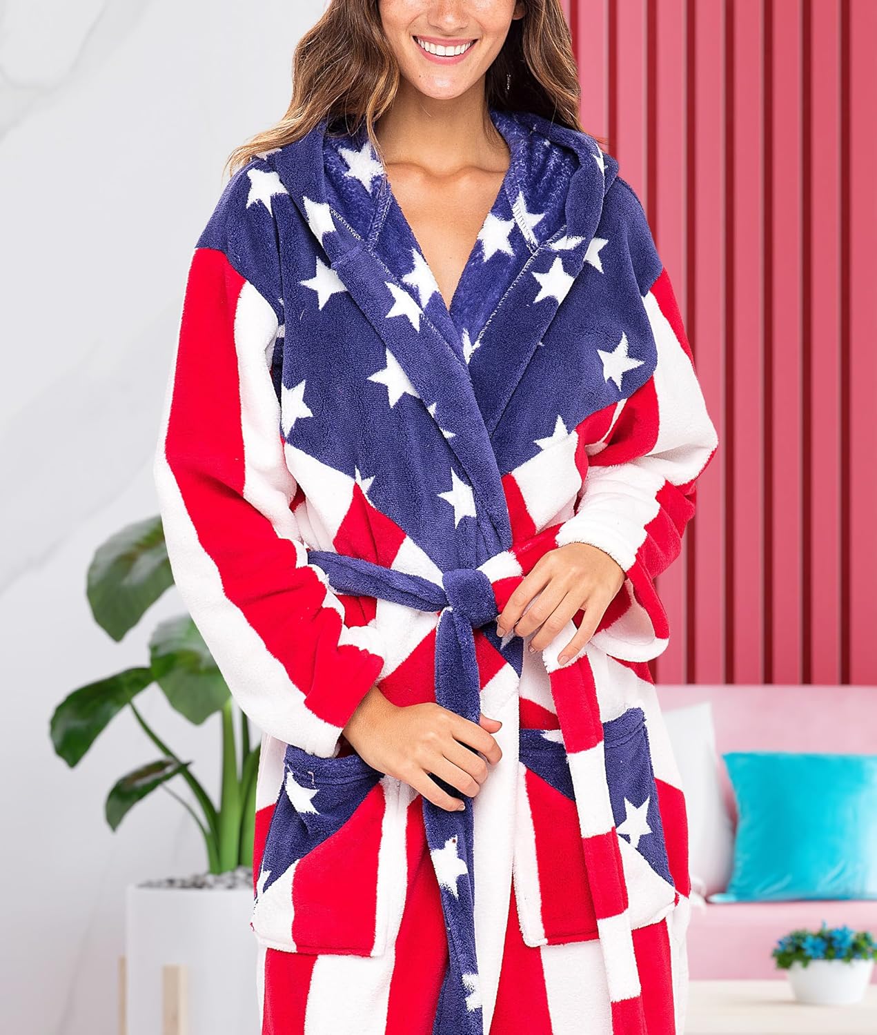 Alexander Del Rossa Womens Robe, Long Plush Bathrobe with Hood, Hooded Robes for Women Plus Size Bath Robe