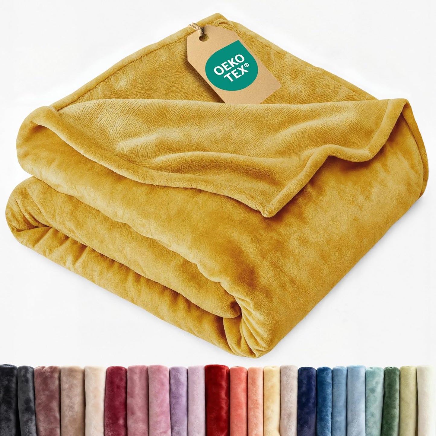 Ultra Soft Fleece Blanket Throw Size - Flannel Fleece Luxury Throw Blanket - Lightweight for Couch Bed Chair - Thick, Warm and Breathable - All Season Cozy Fuzzy, Anti-Static Microplush Bedding, Gold