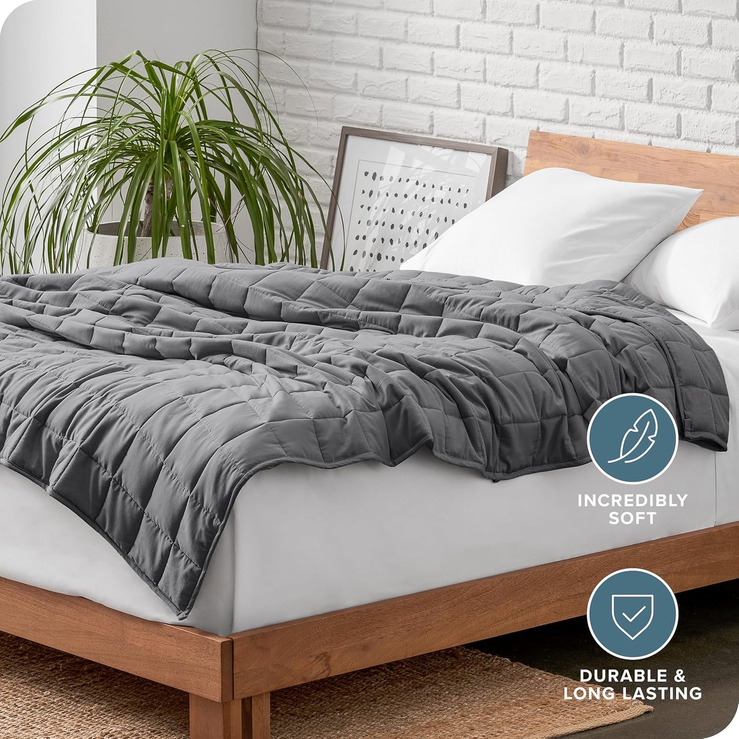 Bare Home Weighted Blanket Full or Queen Size 15lb (48" x 72") for Adults - All-Natural 100% Cotton - Premium Heavy Blanket Nontoxic Glass Beads (Grey, 48"x72")