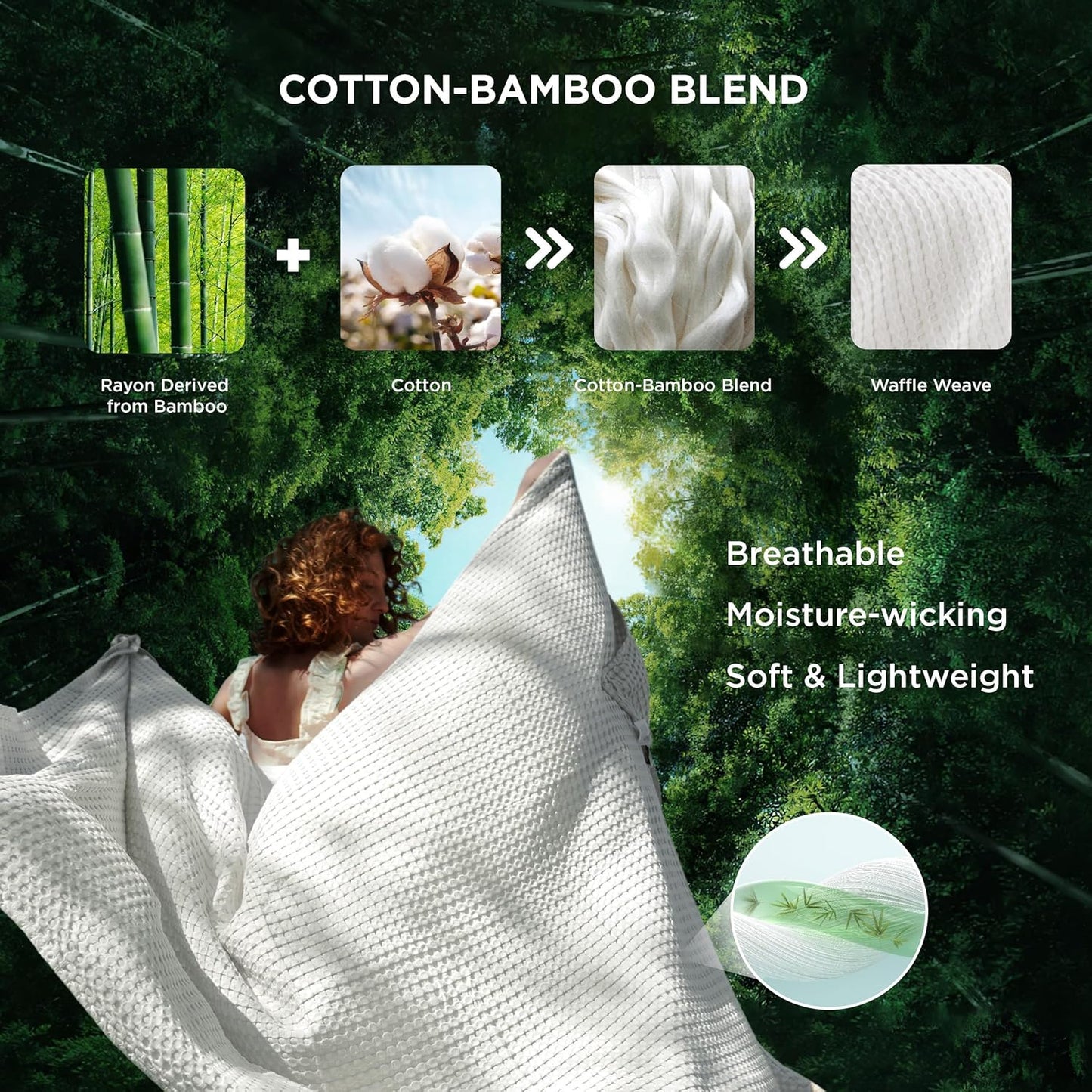 Bedsure Cooling Cotton Waffle King Size Blanket - Lightweight Breathable Summer Blanket of Rayon Derived from Bamboo for Hot Sleepers, Luxury Throws for Bed, Couch and Sofa, Fog Blue, 104x90 Inches