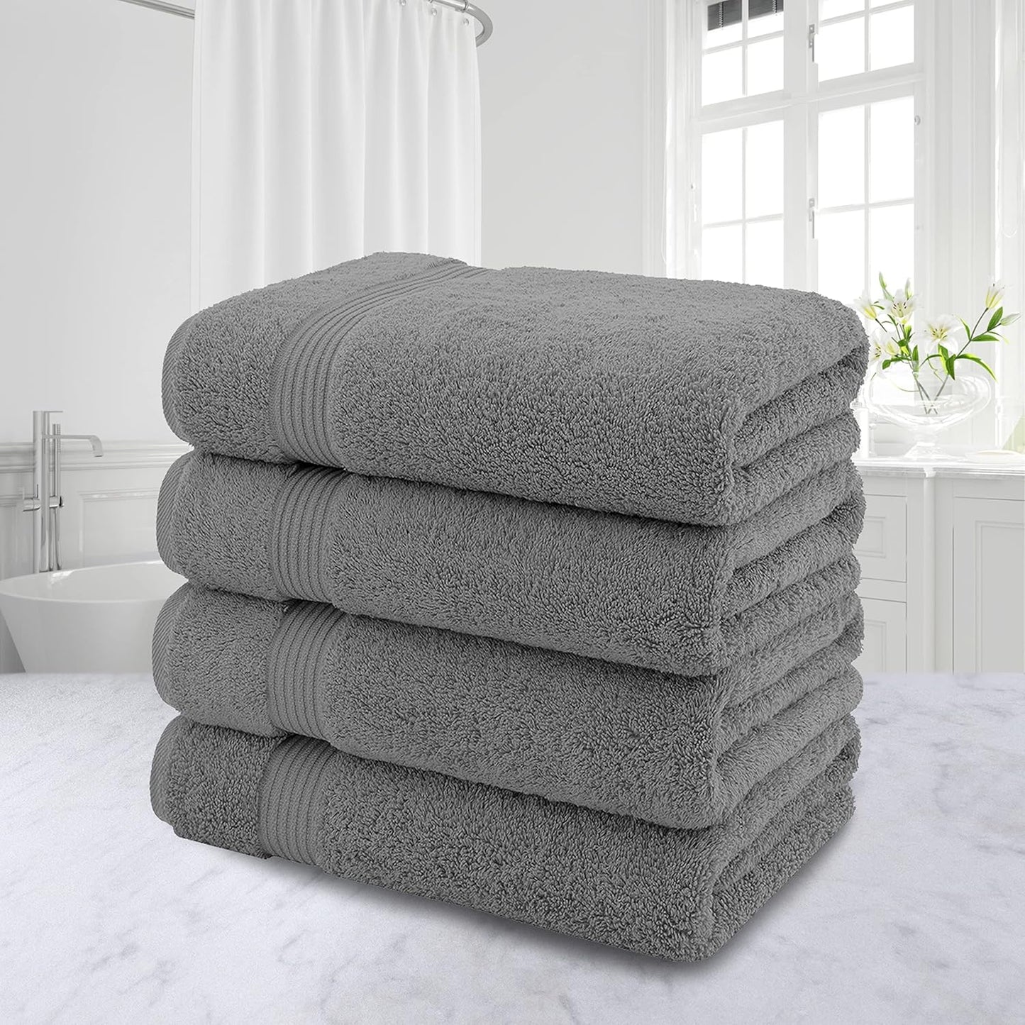 American Veteran Towel, 100% Cotton Turkish Bath Towels for Bathroom 4 Pack, 27x54 Extra Large Premium Soft Drying Bathroom Towels, Dark Gray