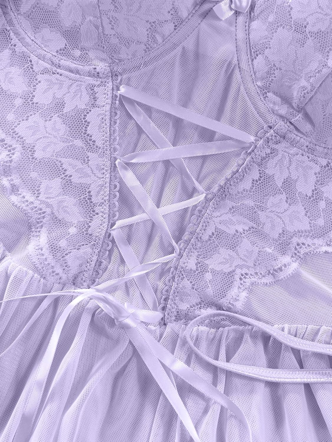 Lilosy Sexy Garter Belt Mesh Lace Babydoll Lingerie Dress Set with Thong