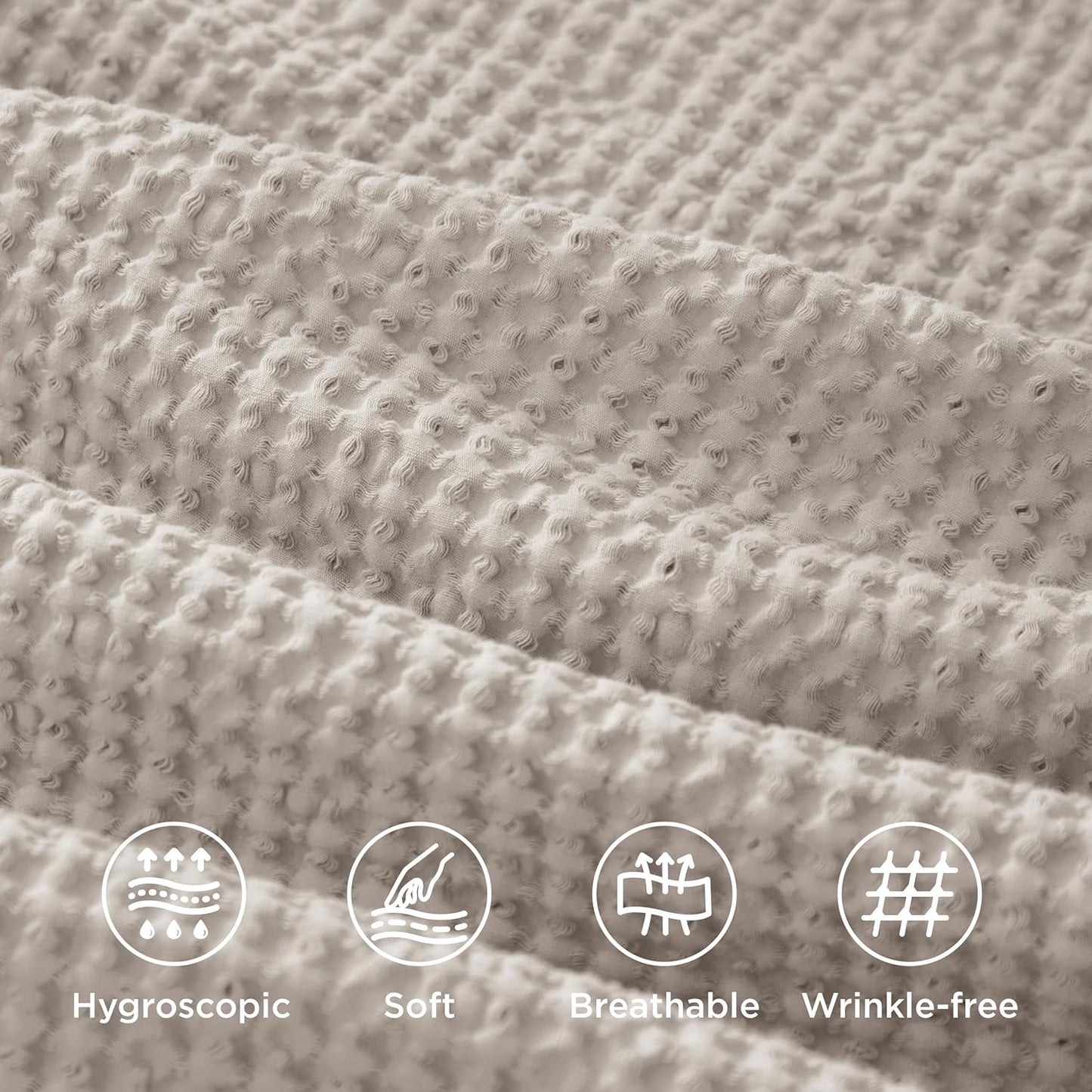Bedsure 100% Cotton Duvet Cover Queen Size with Fitted Sheet - 4 Pieces Linen Color Waffle Weave Bedding Set, GentleSoft™ and Breathable, Includes 1 Duvet Cover 90x90, 1 Fitted Sheet, 2 Pillow Shams