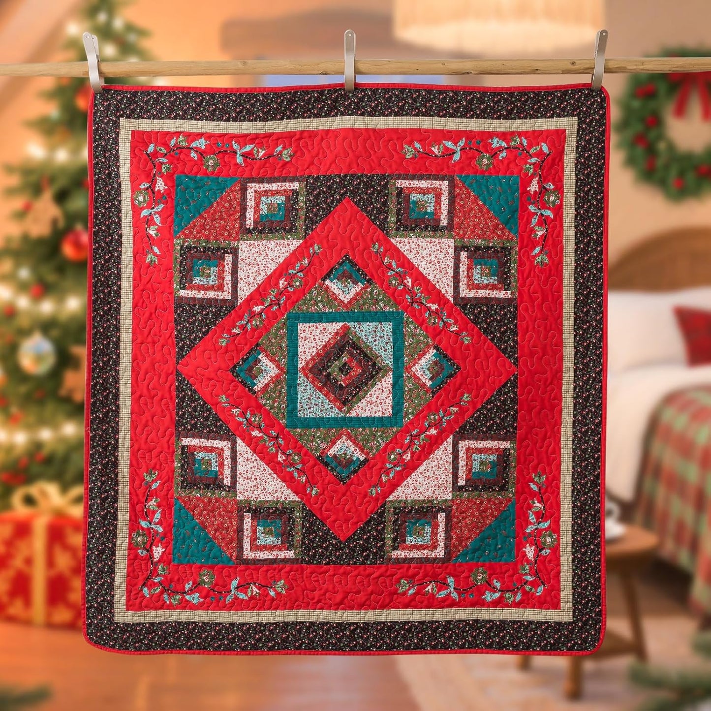BEDIFANY Christmas California King Size Quilt Set - Cotton Bedspreads Oversized King for Bed - Lightweight Farmhouse King Quilt Bedding Sets for All Seasons, 3 Pieces