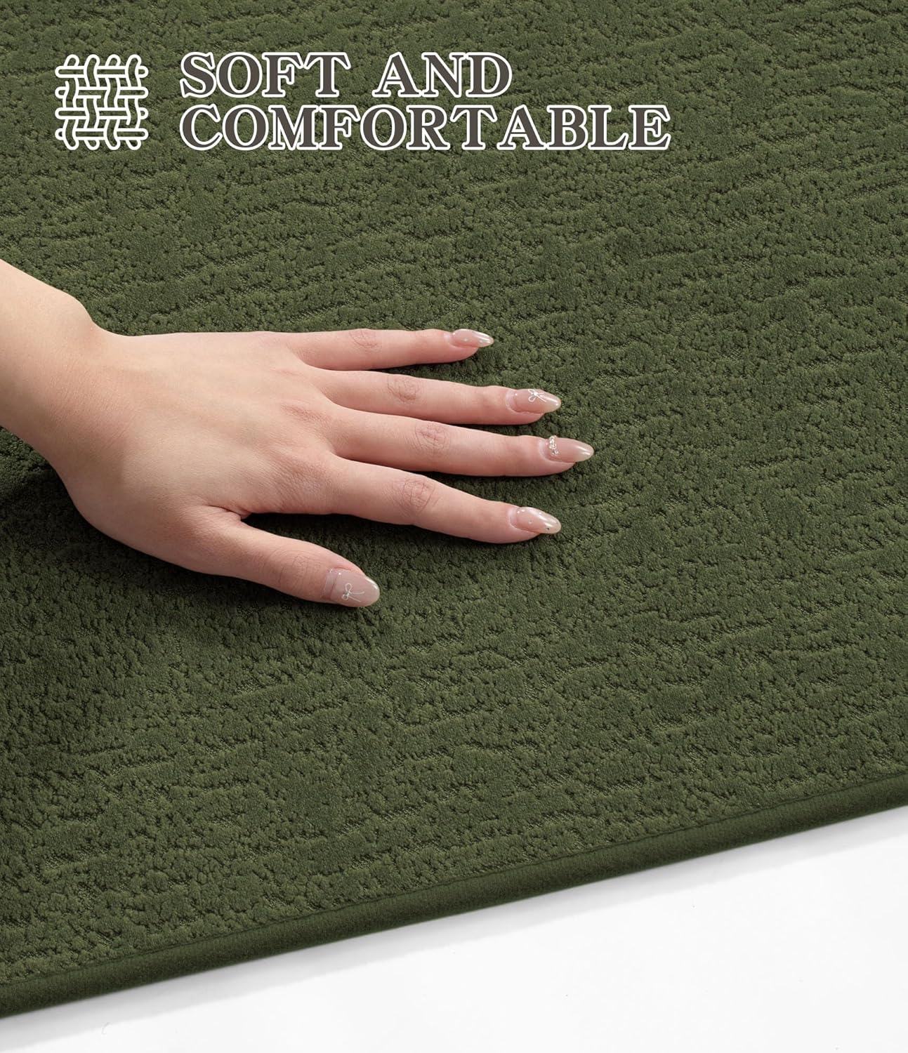 chakme Bathroom Rug Sets 5 Piece, Ultra Thin Bath Mat Quick Dry, Absorbent, Non Slip, Machine Washable, Dark Green, 17" x 24" / 17" x 30" / 17" x 59"