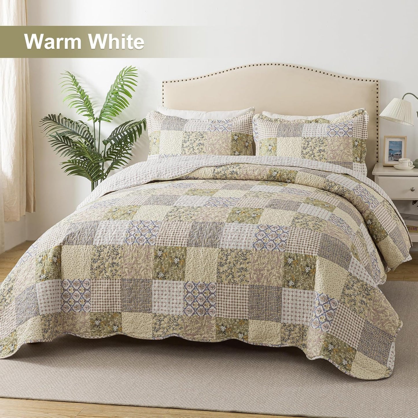 HoneiLife Queen Quilt Bedding Sets - Rustic Quilts 3-Piece 90x96, Microfiber Reversible Bedspreads Patchwork Coverlet Floral Bedding Set All Season Use